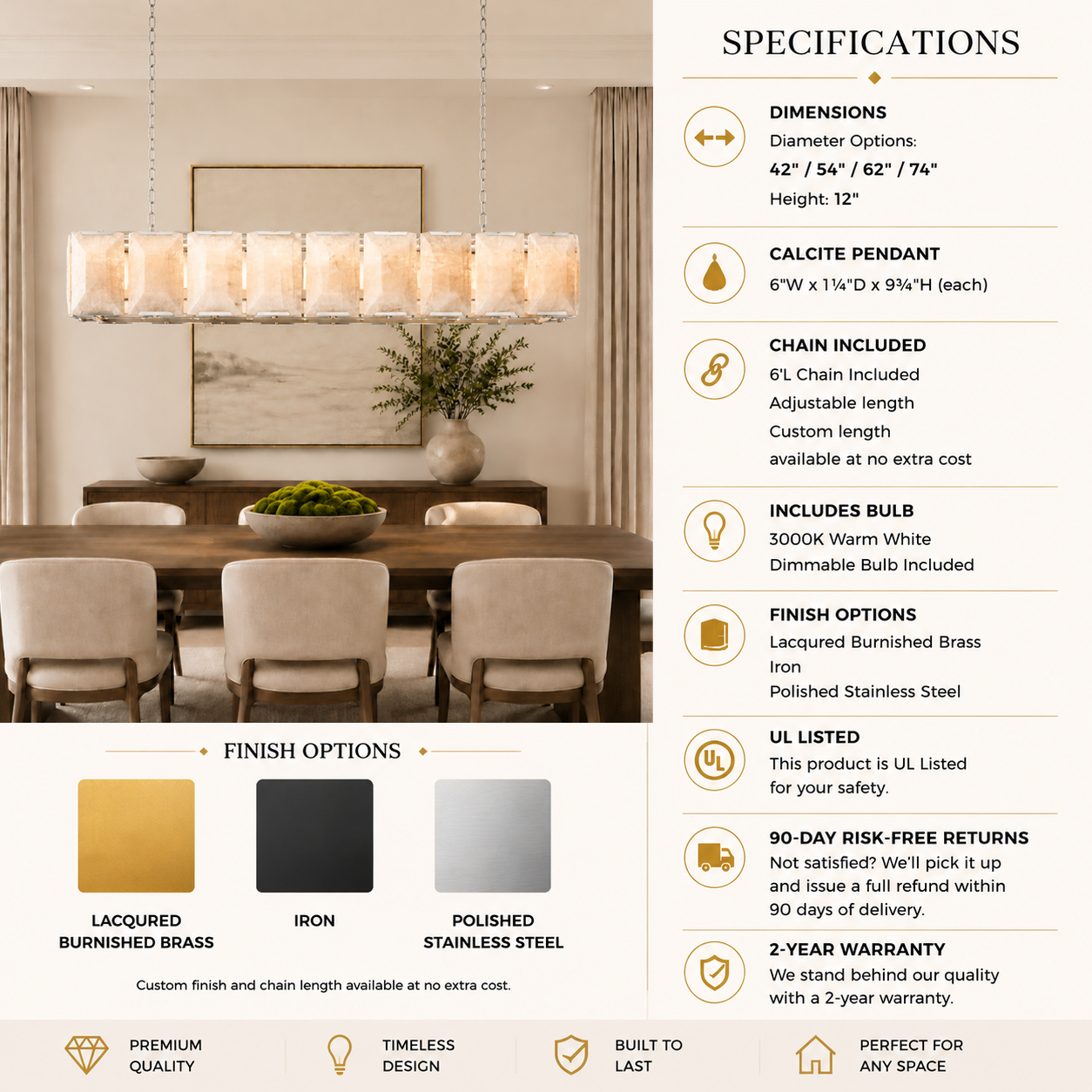 Hadilor Calcite Rectangular Chandelier