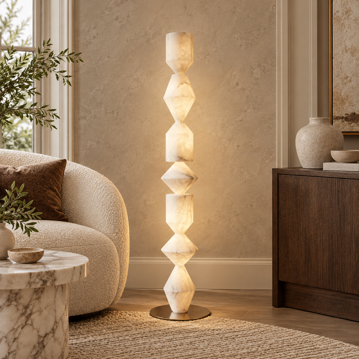 Sculptural Layered Alabaster Floor Lamp
