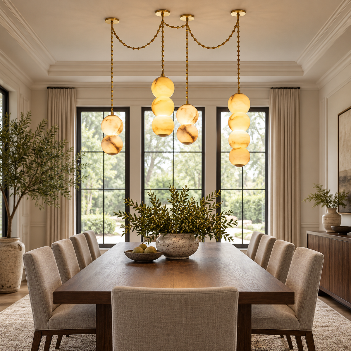 Stacked Alabaster Chain Chandelier