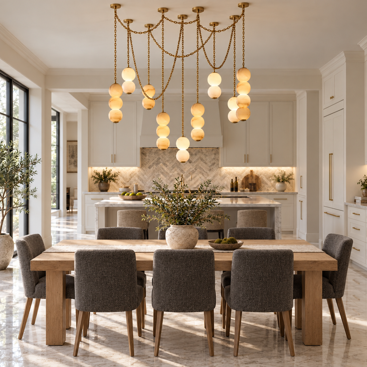 Stacked Alabaster Chain Chandelier