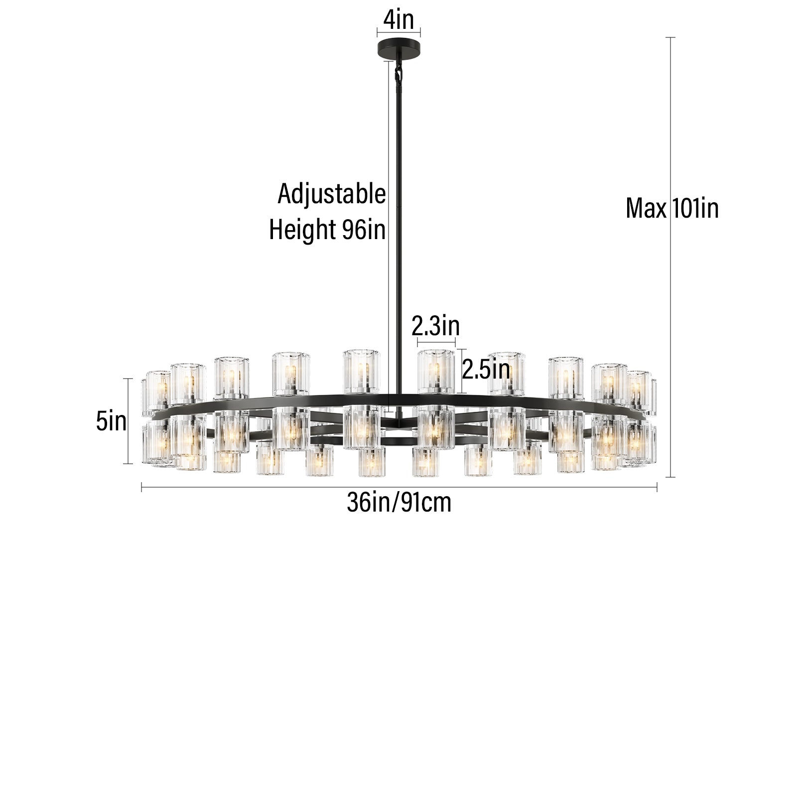 DRCACHON LED ROUND BLACK WAGON WHEEL CHANDELIER 36"