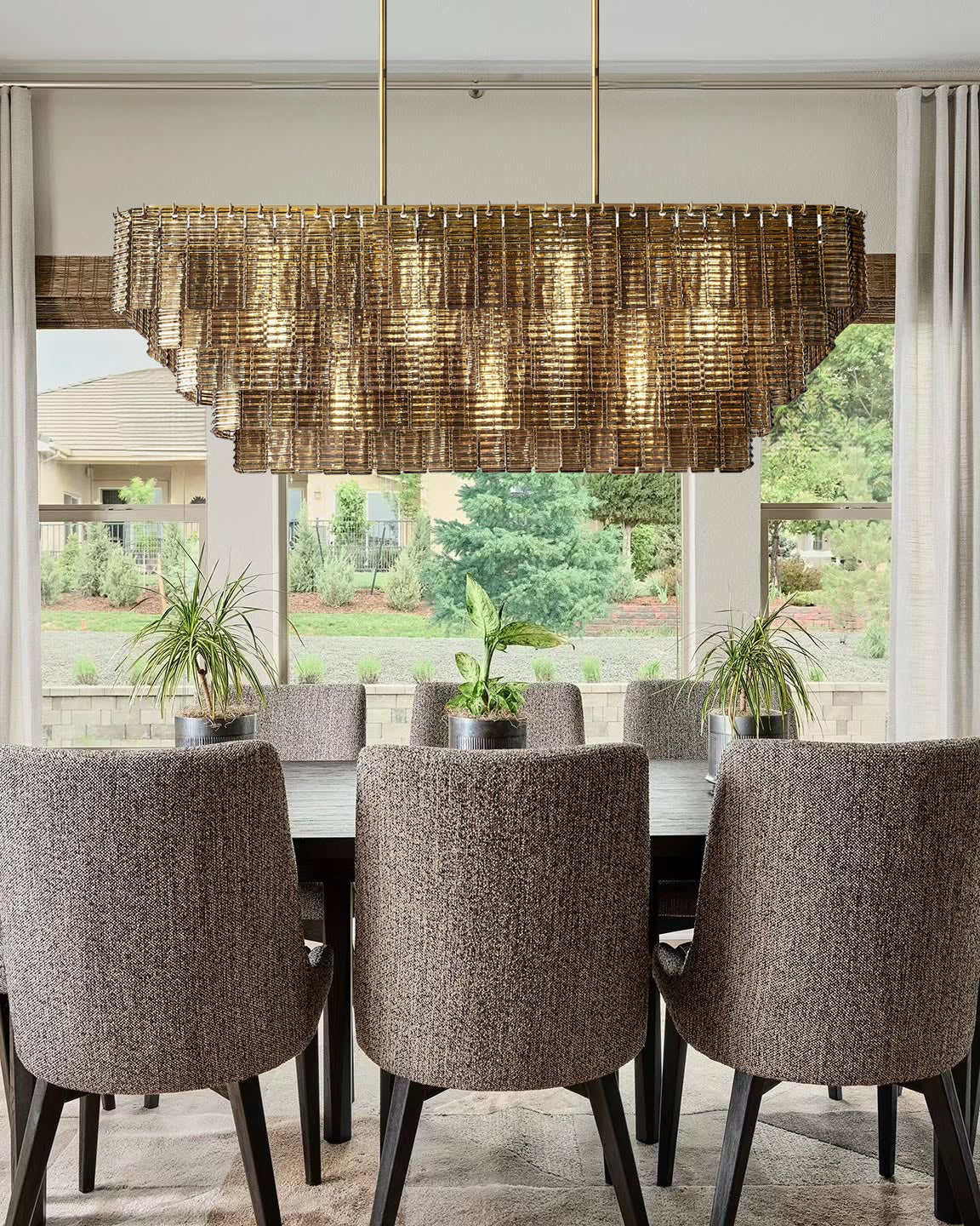 LIRENE SMOKE GLASS RECTANGULAR CHANDELIER 77"