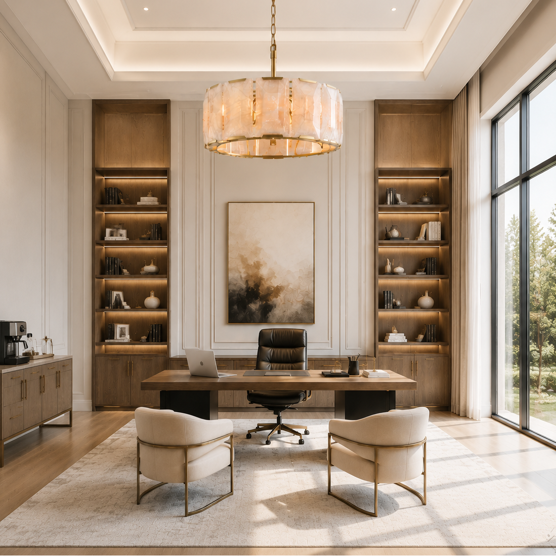 Hadilor Calcite Round Chandelier with Natural Alabaster Stone Shades