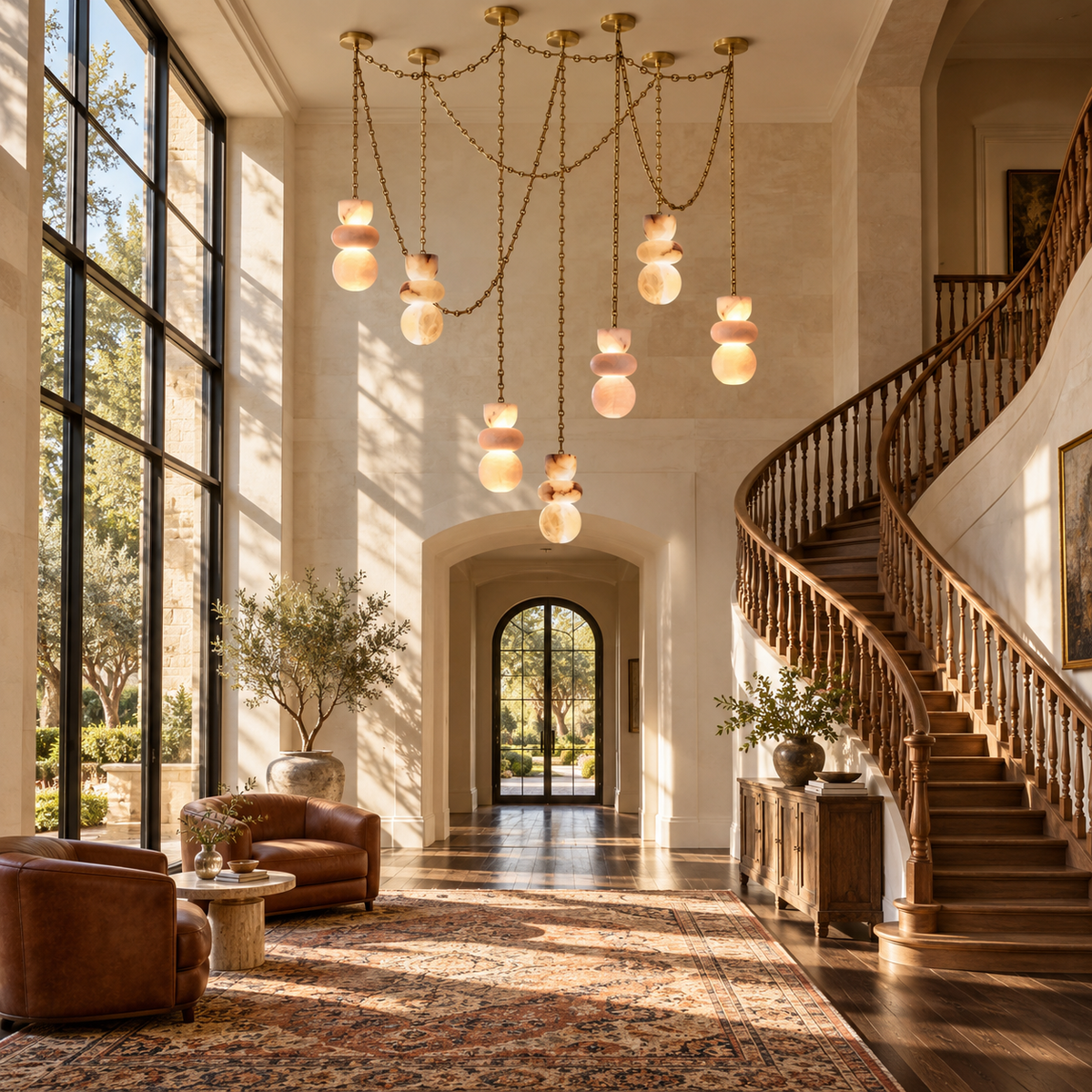 Alabaster Cylindrical Chain Chandelier