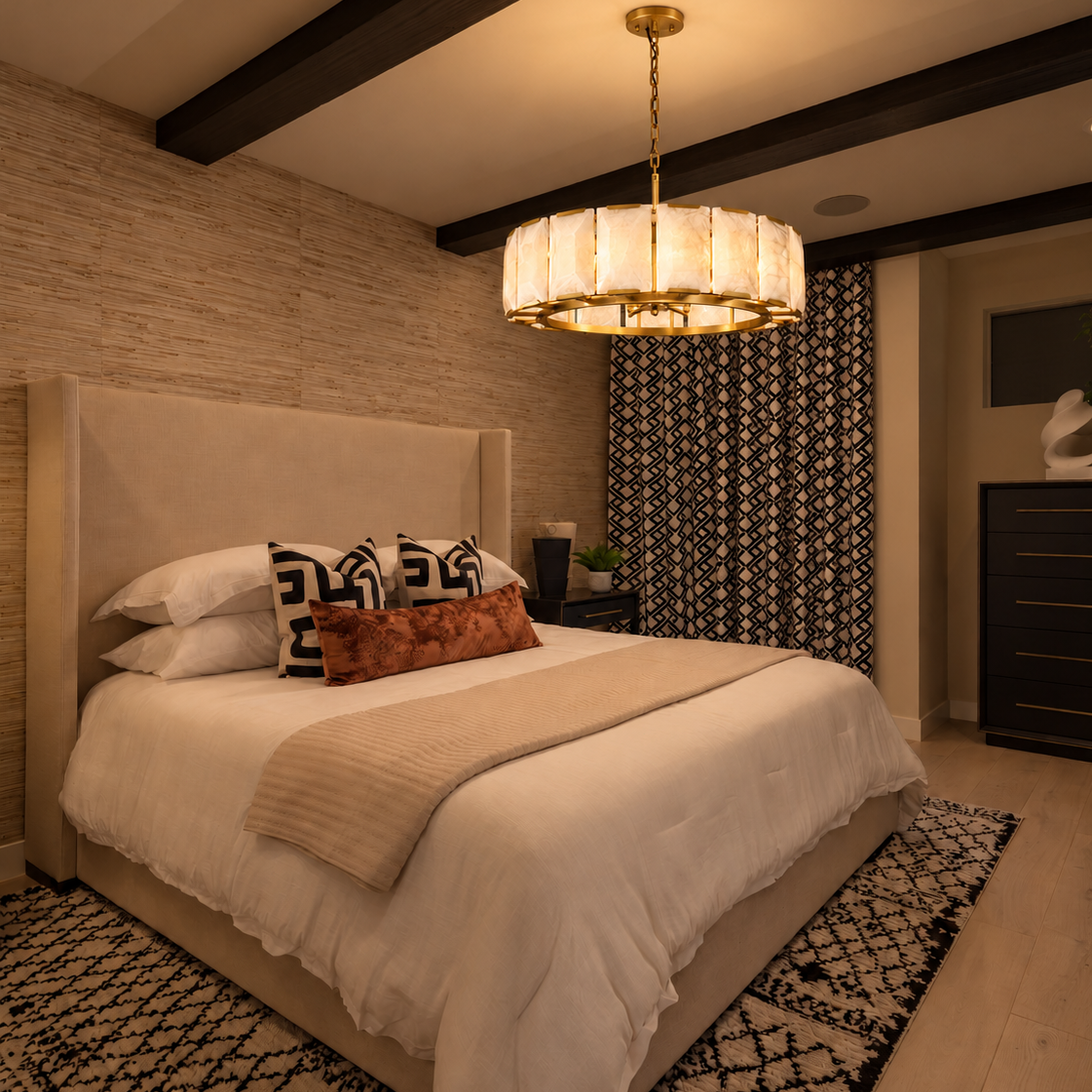 Hadilor Calcite Round Chandelier with Natural Alabaster Stone Shades