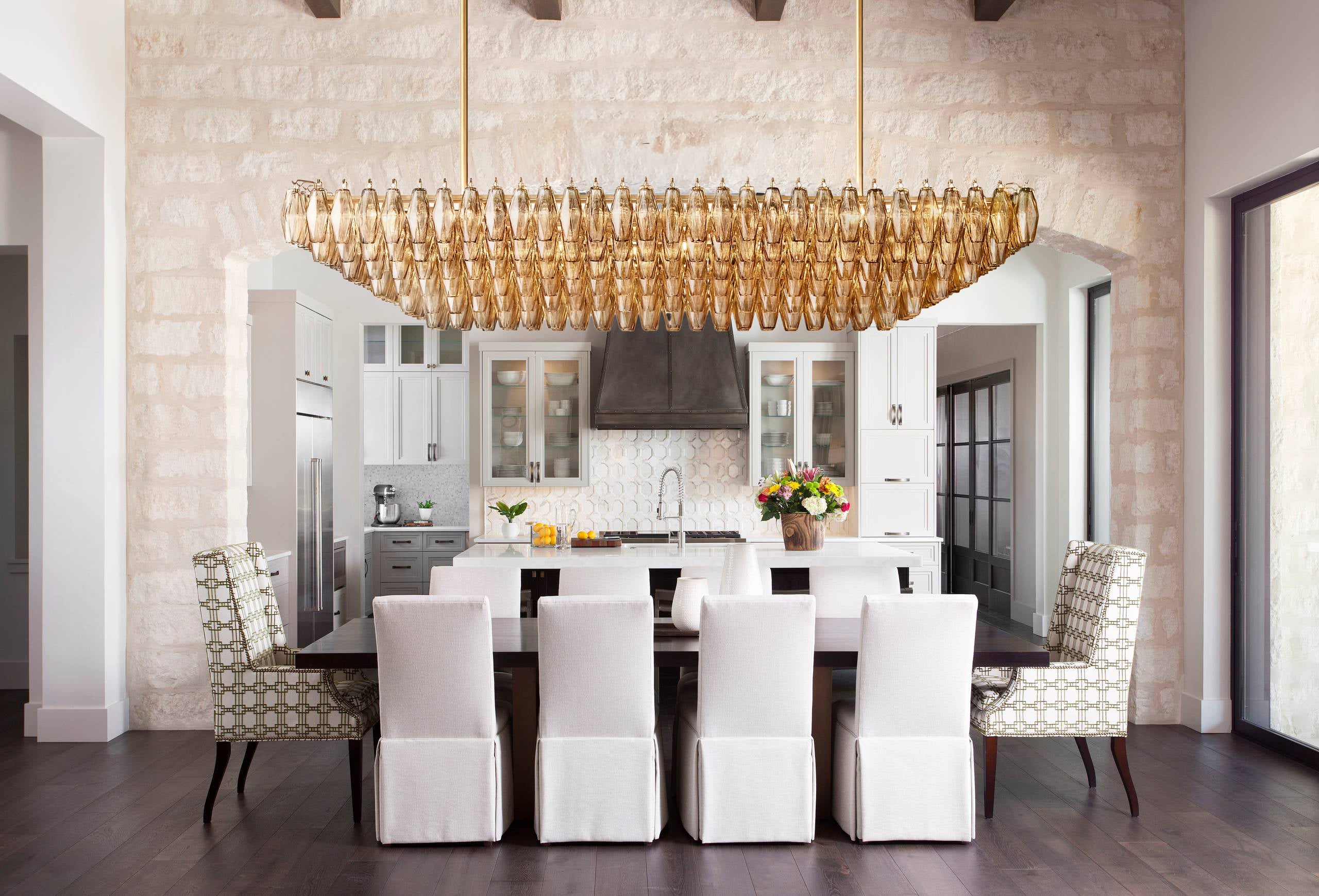 DHIARA SMOKE GLASS TIERED RECTANGULAR GOLD CHANDELIER 