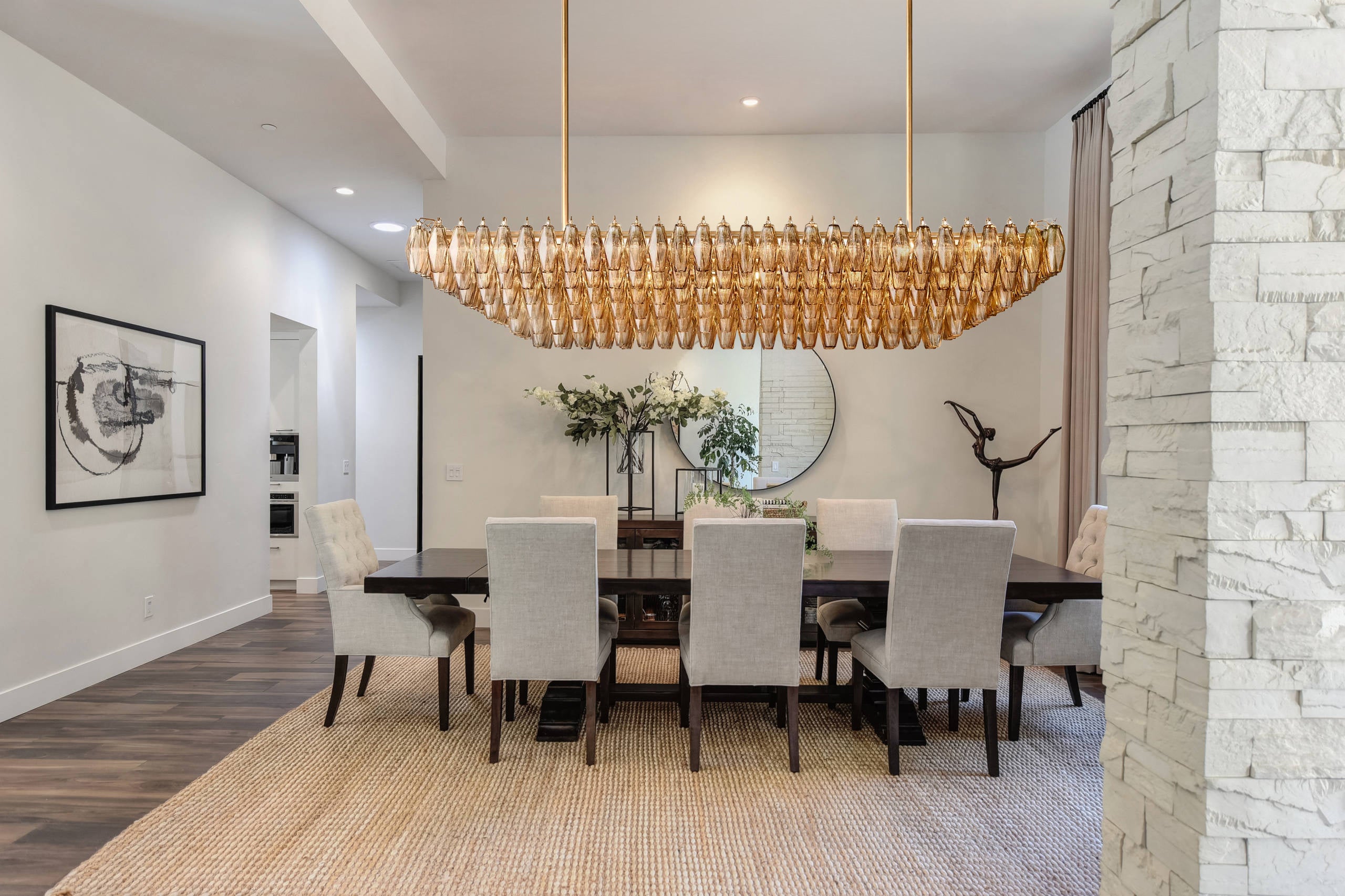 DHIARA SMOKE GLASS TIERED RECTANGULAR GOLD CHANDELIER 