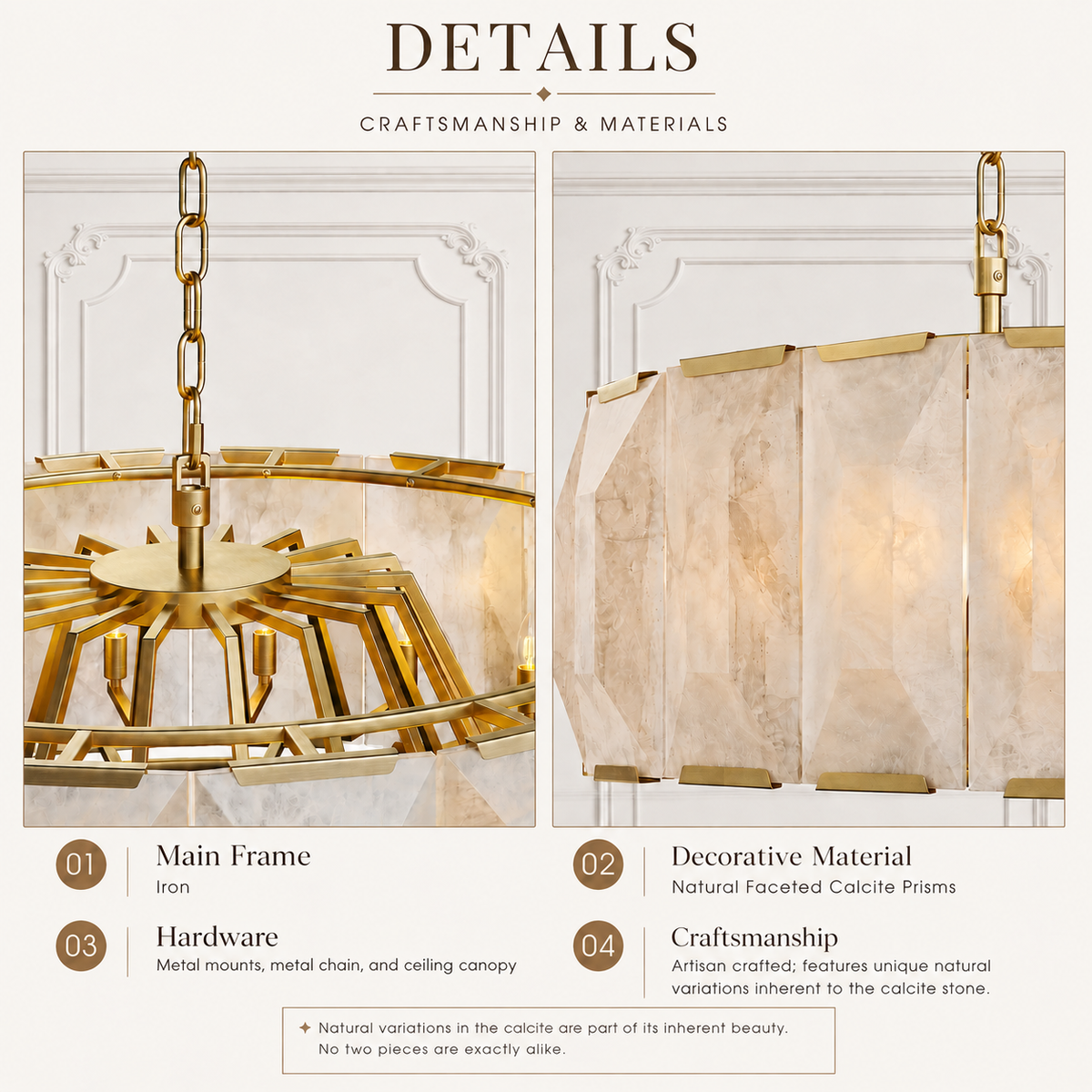 Hadilor Calcite Round Chandelier with Natural Alabaster Stone Shades