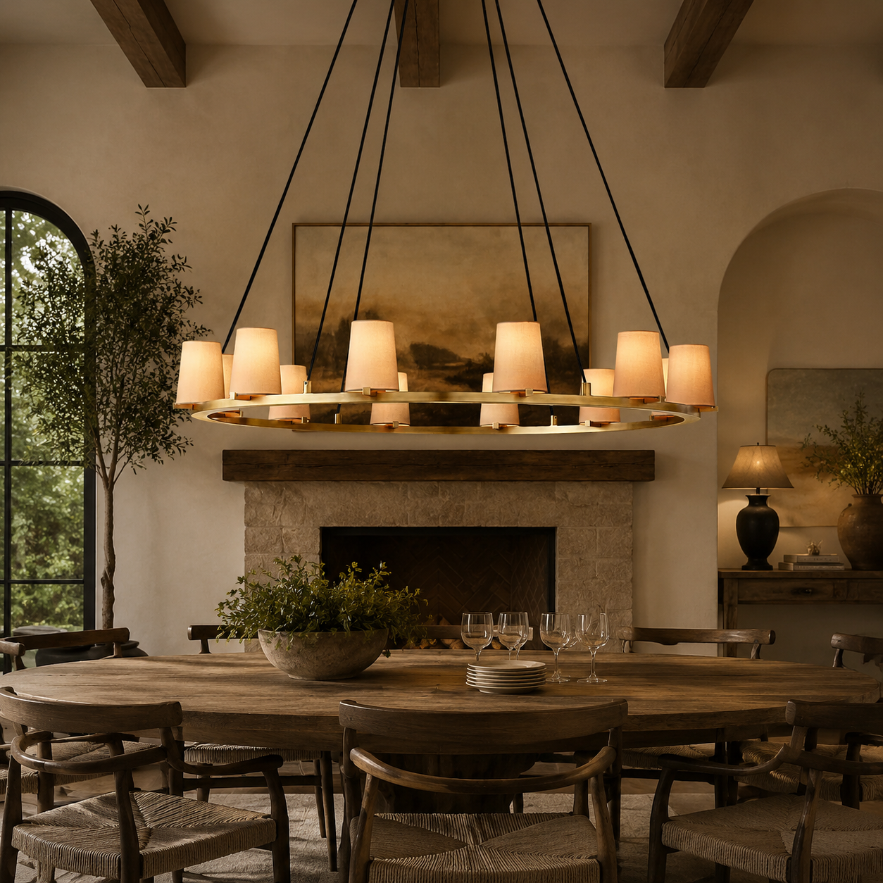 Pauillace Fabric Shade Round Chandelier