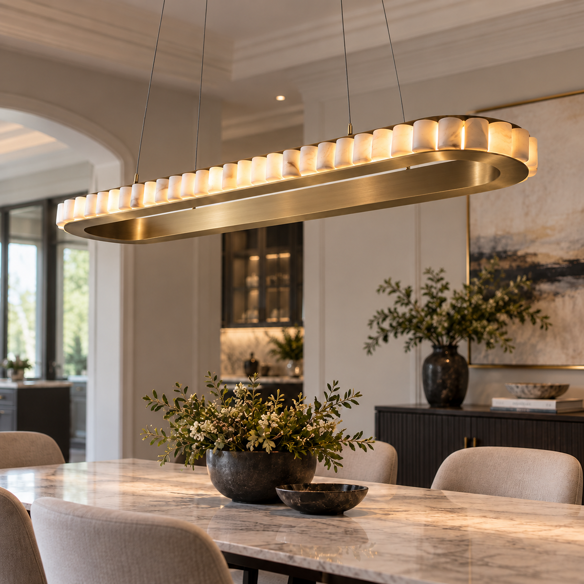 Modern Chandelier With Spanish Alabaster Stone