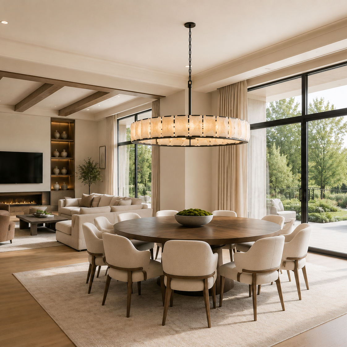Hadilor Calcite Round Chandelier with Natural Alabaster Stone Shades