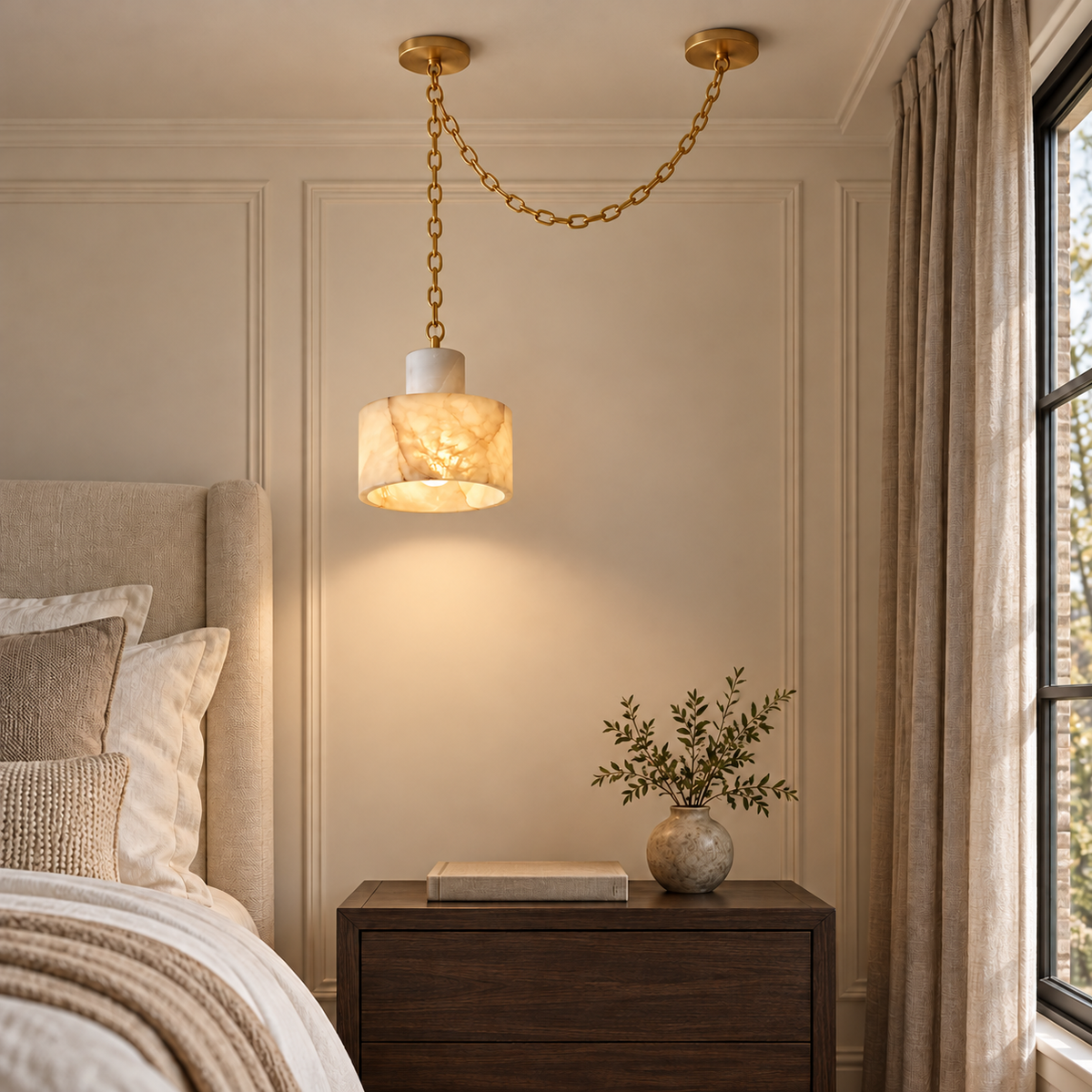 Alabaster Cylindrical Cluster Chain Chandelier