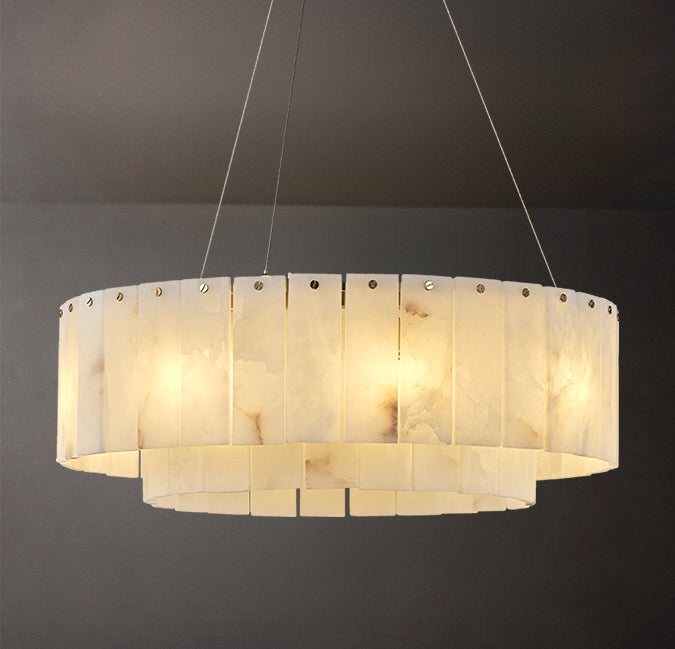 Nonzerad 31" 10 - Light 2 - Tier Alabaster Dining Room Gold Chandelier Pendant Lights