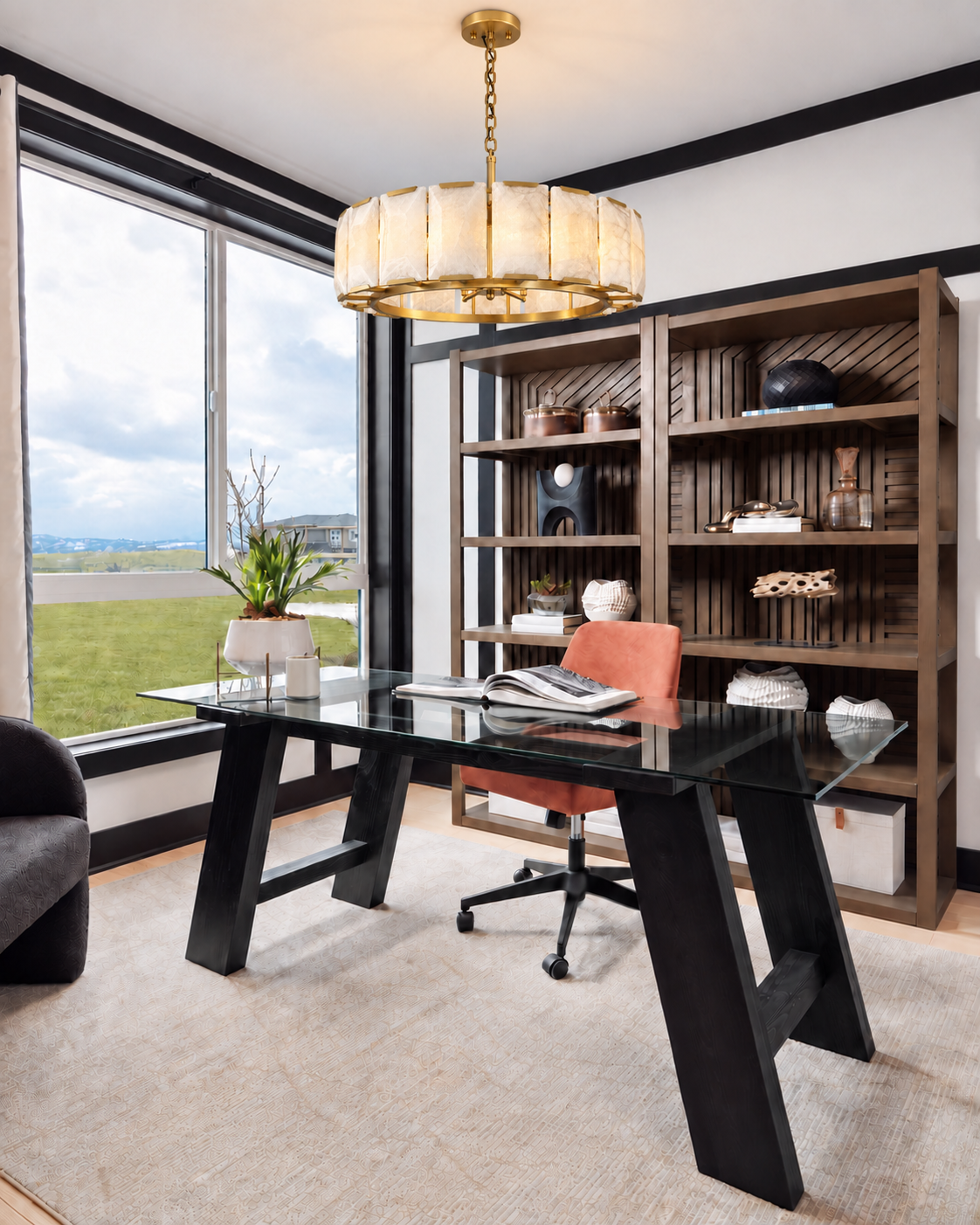 Hadilor Calcite Round Chandelier with Natural Alabaster Stone Shades