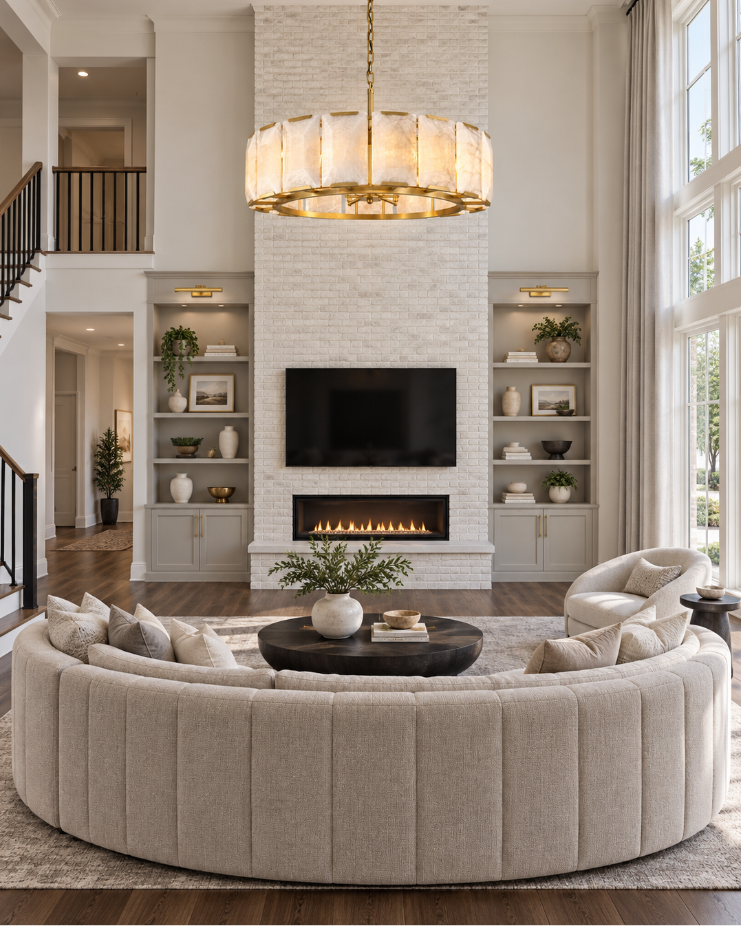 Hadilor Calcite Round Chandelier with Natural Alabaster Stone Shades