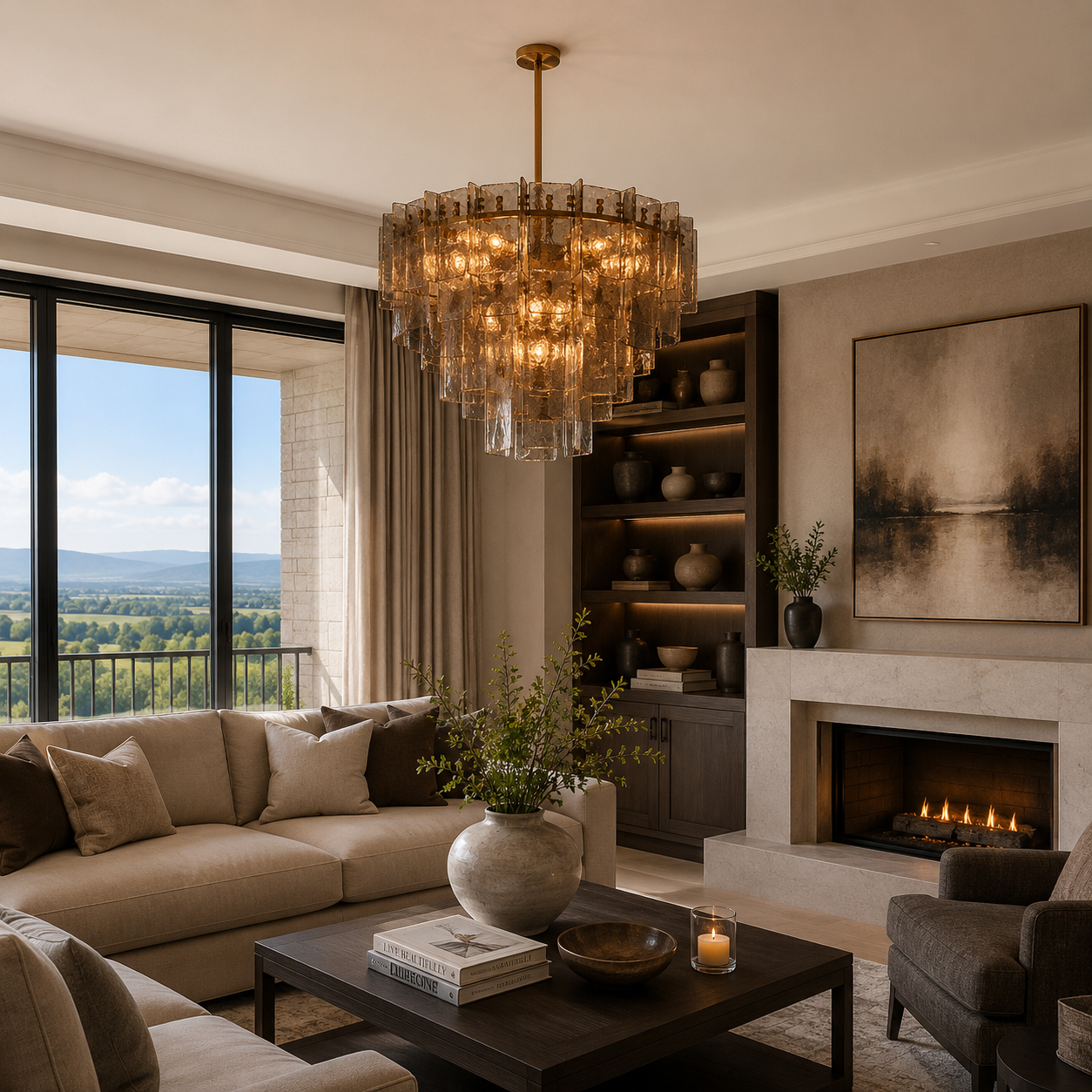 Lattica Glass Tiered Gold Chandelier for Foyer, Living Room, Entryway