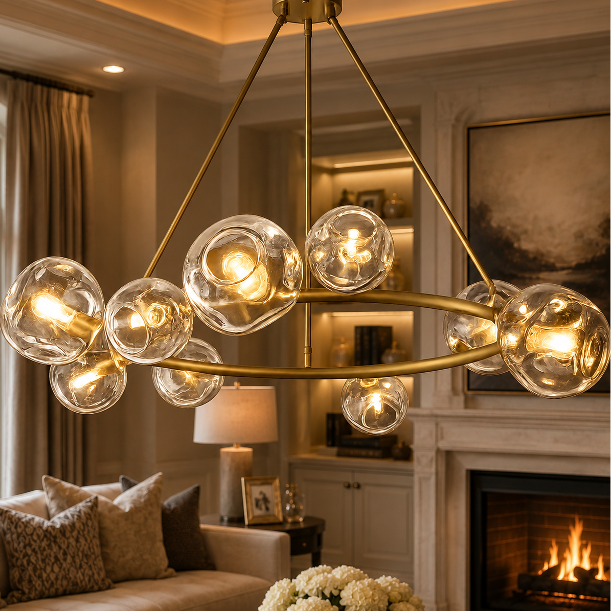Bubbleler Clear Glass Round Chandelier