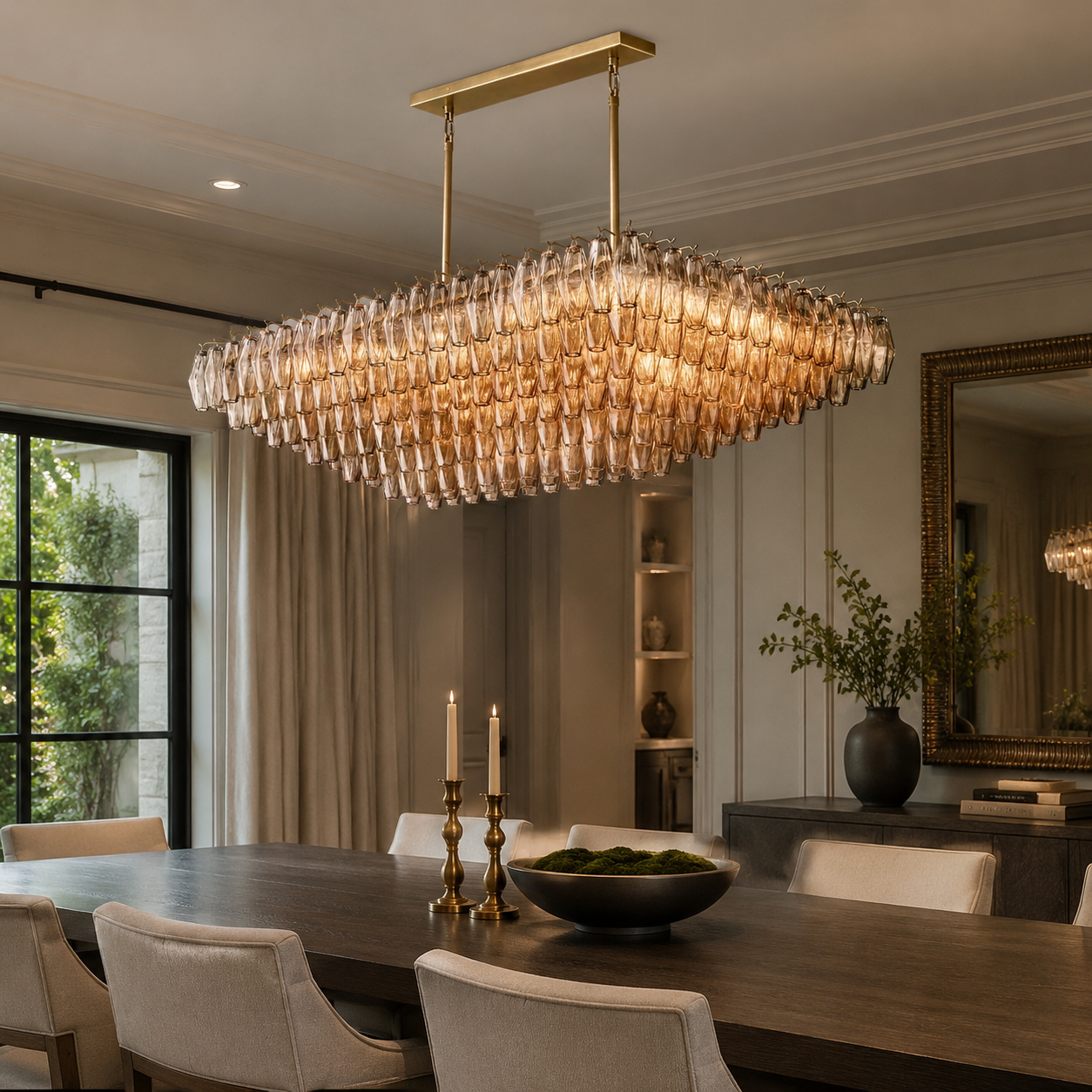 Dhiara Smoke Glass Tiered Rectangular Chandelier