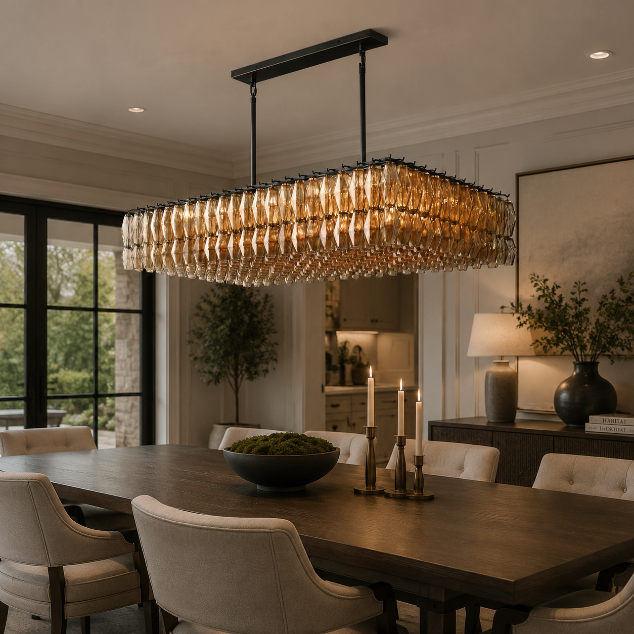 Dhiara Smoke Glass Rectangular Chandelier