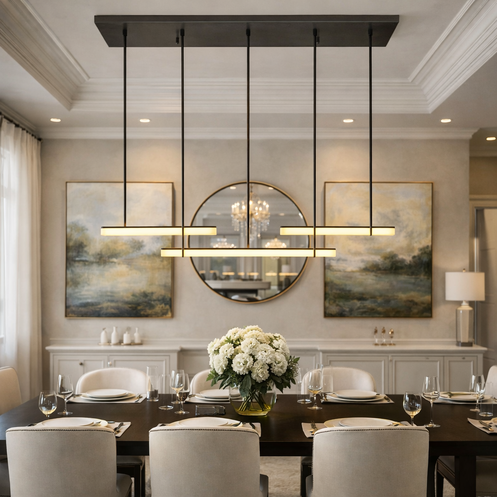 Audocon Series Alabaster Triple Bar Linear Chandelier
