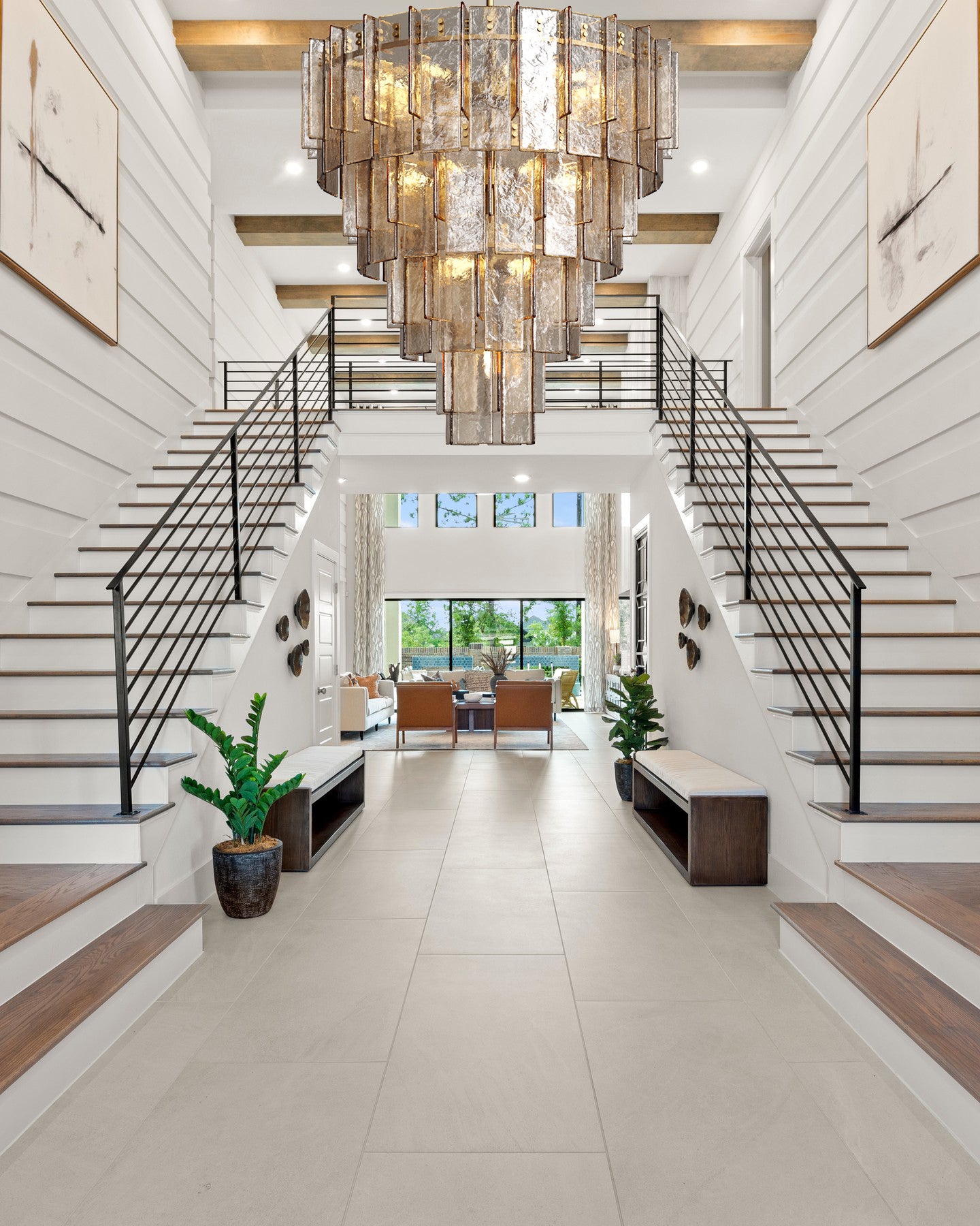 Lattica Glass Tiered Gold Chandelier for Foyer, Living Room, Entryway