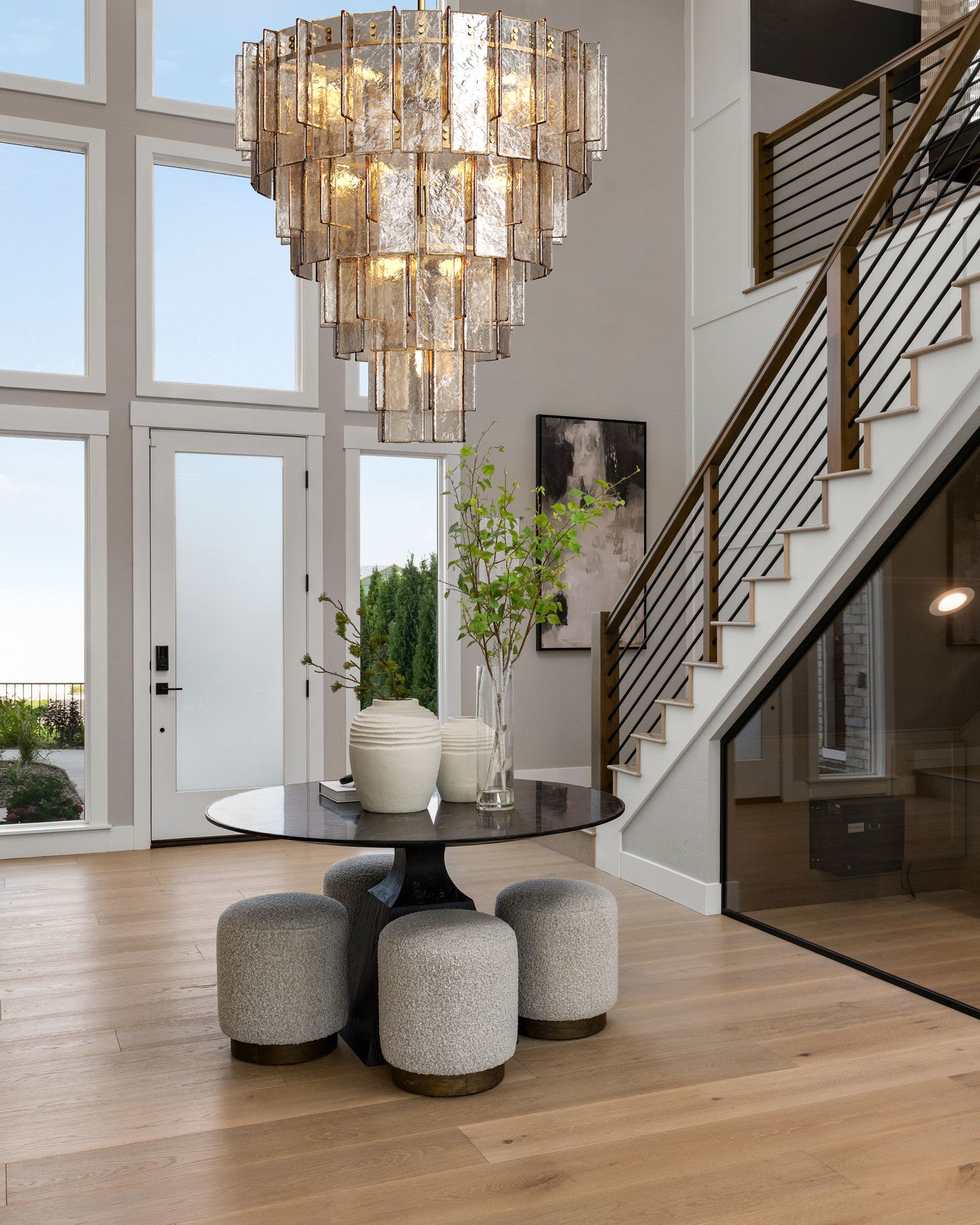 Lattica Glass Tiered Gold Chandelier for Foyer, Living Room, Entryway