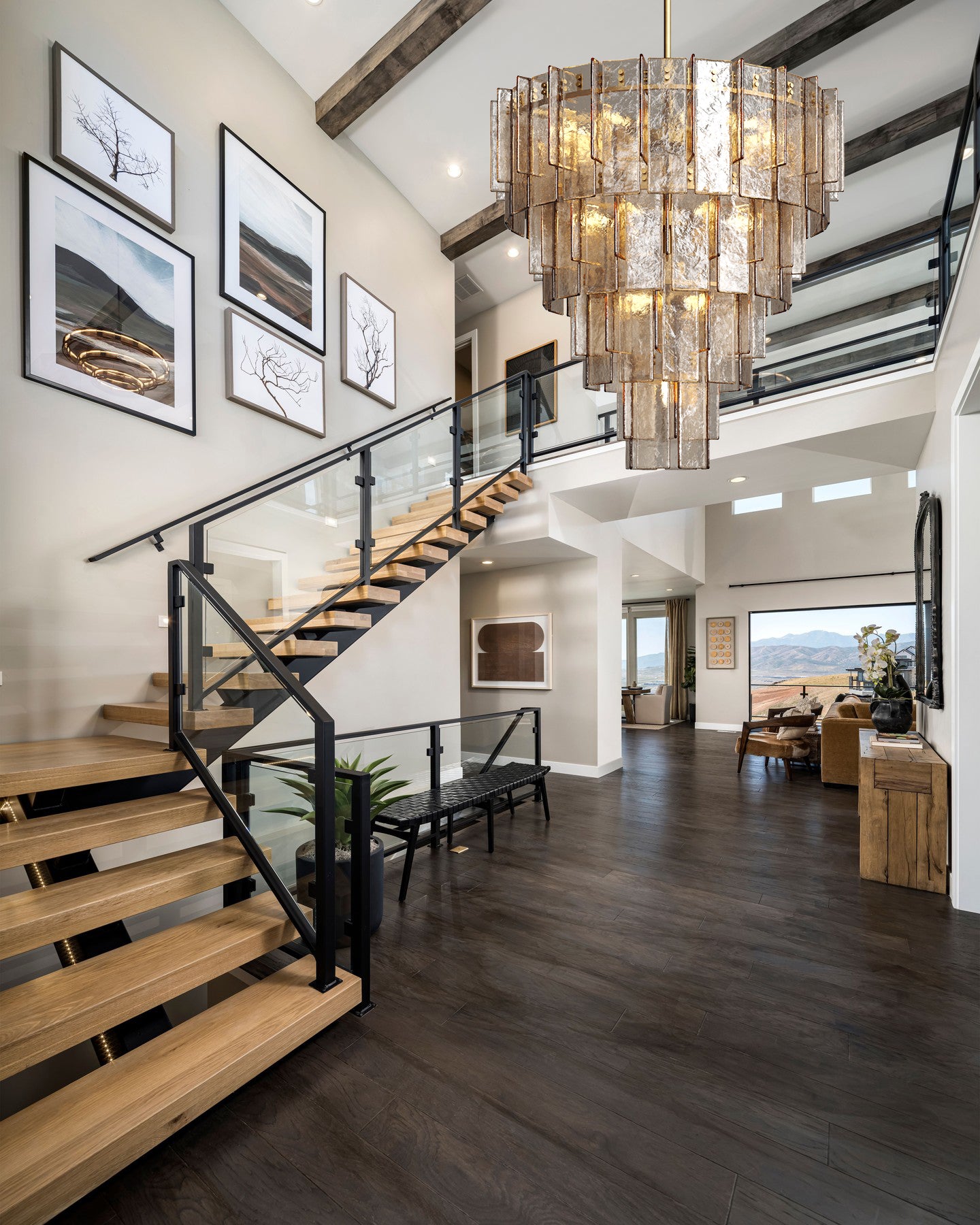 Lattica Glass Tiered Gold Chandelier for Foyer, Living Room, Entryway