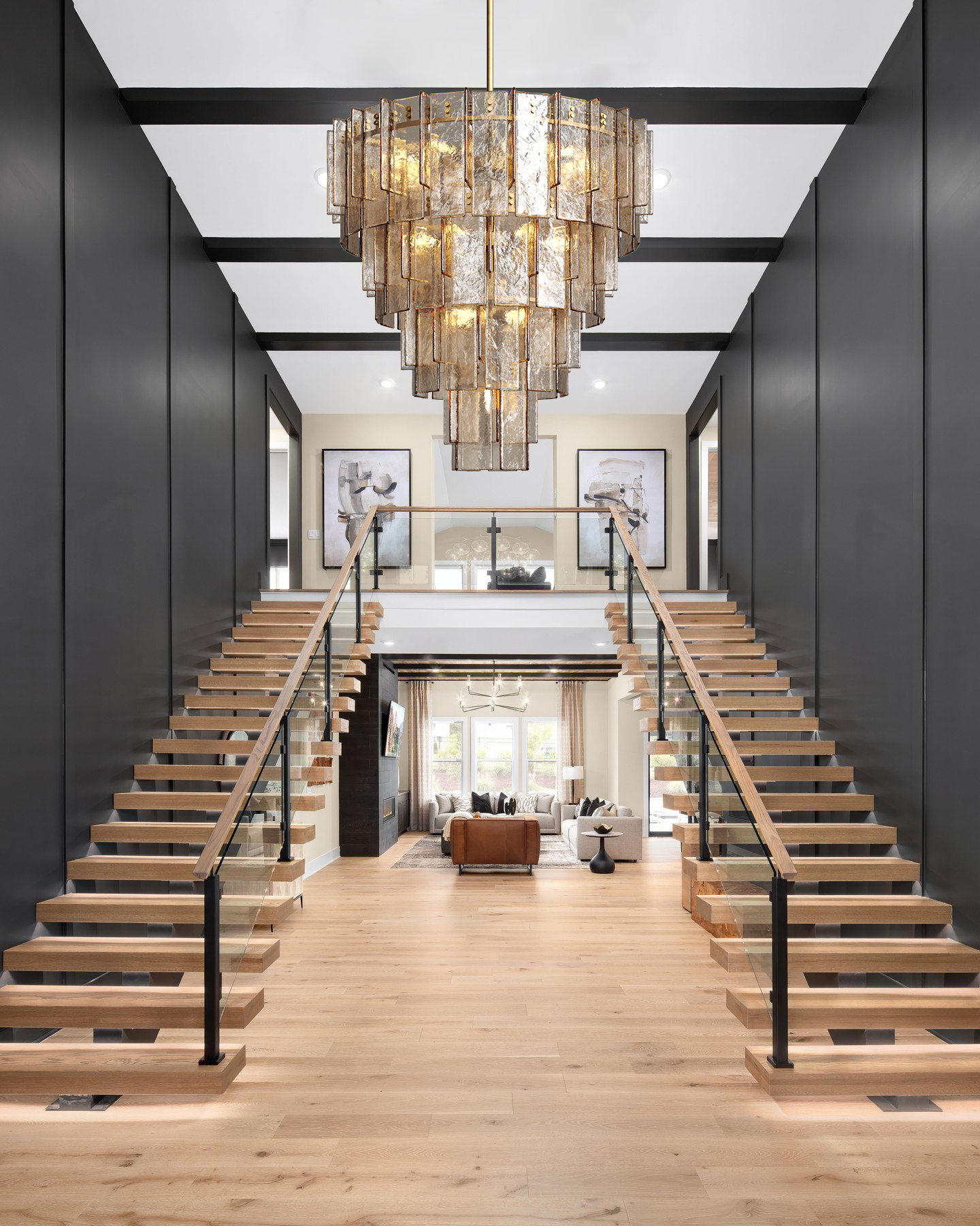 Lattica Glass Tiered Gold Chandelier for Foyer, Living Room, Entryway