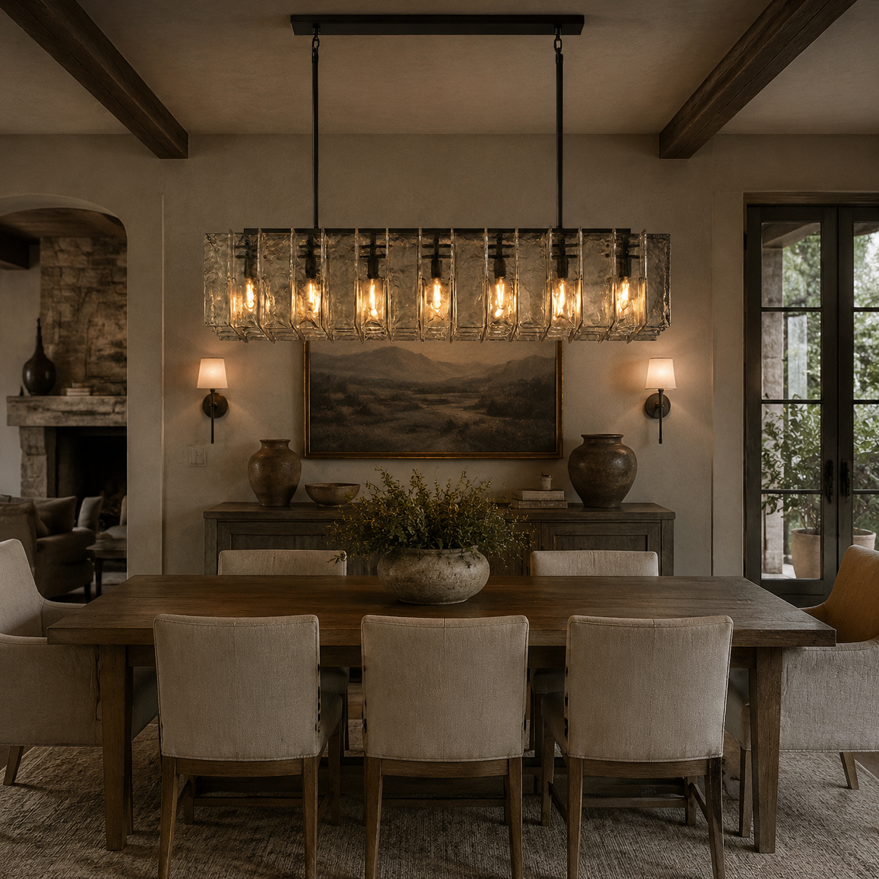 Lattica Glass Rectangular Chandelier for Dining Room, Living Room, Kitchen