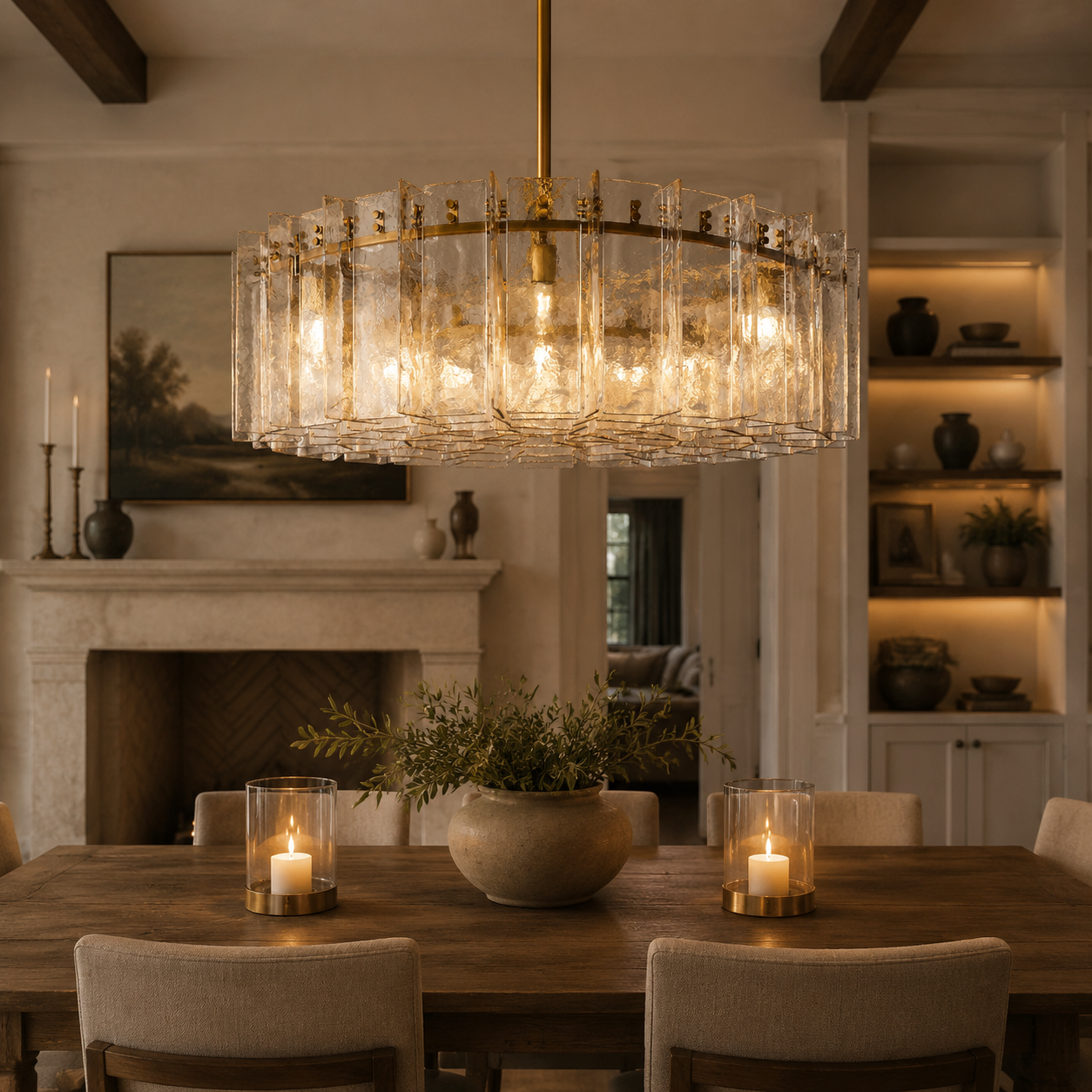 Lattica Glass Round Chandelier for Dining Room, Living Room, Bedroom