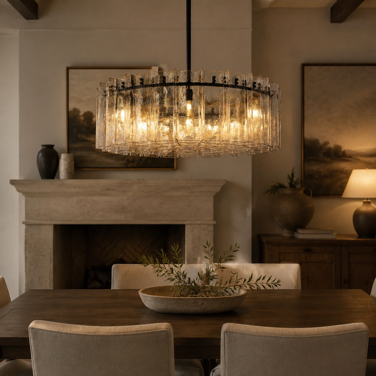 Lattica Glass Round Chandelier for Dining Room, Living Room, Bedroom