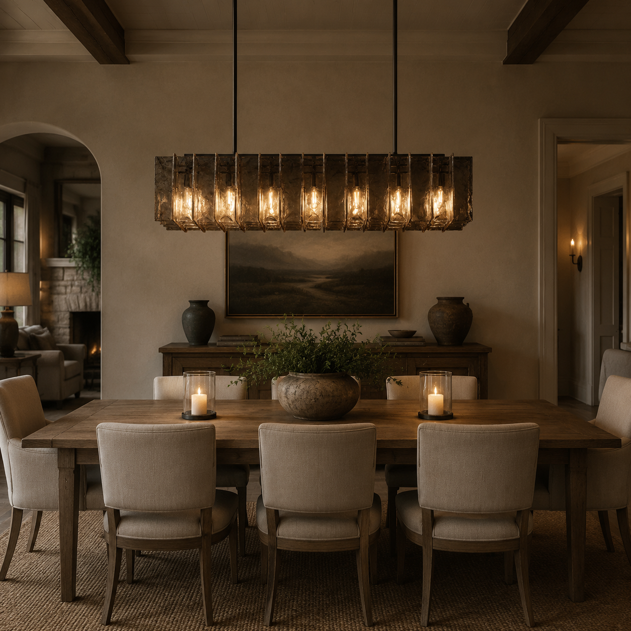 Lattica Glass Rectangular Chandelier for Dining Room, Living Room, Kit
