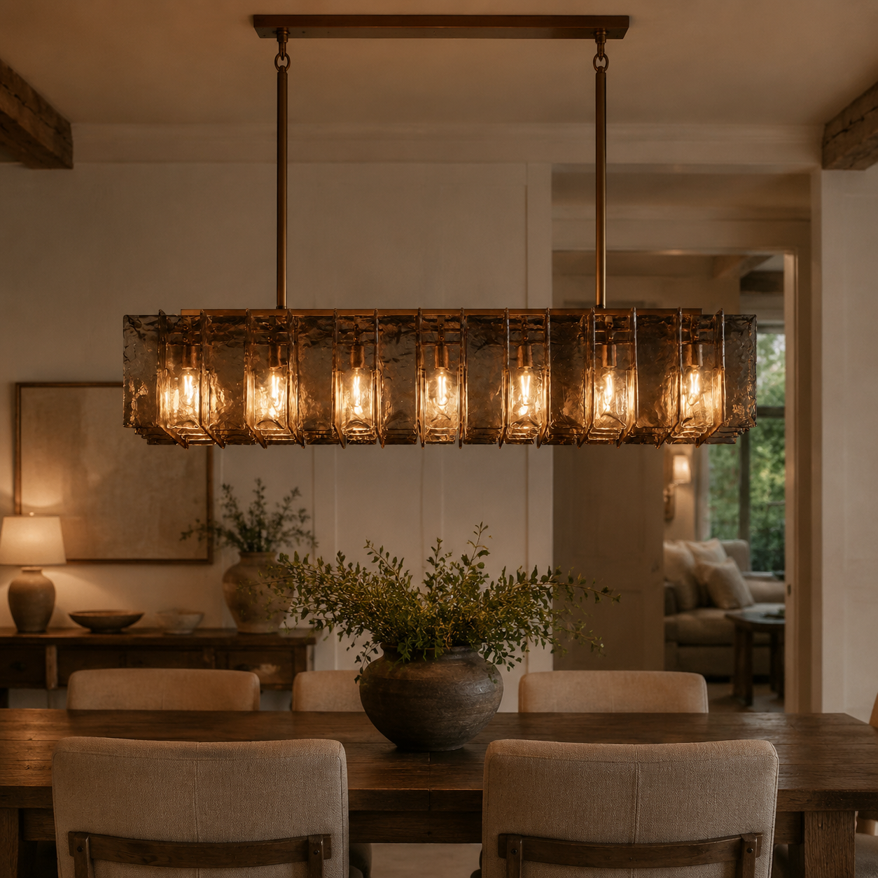 Lattica Glass Rectangular Chandelier for Dining Room, Living Room, Kitchen