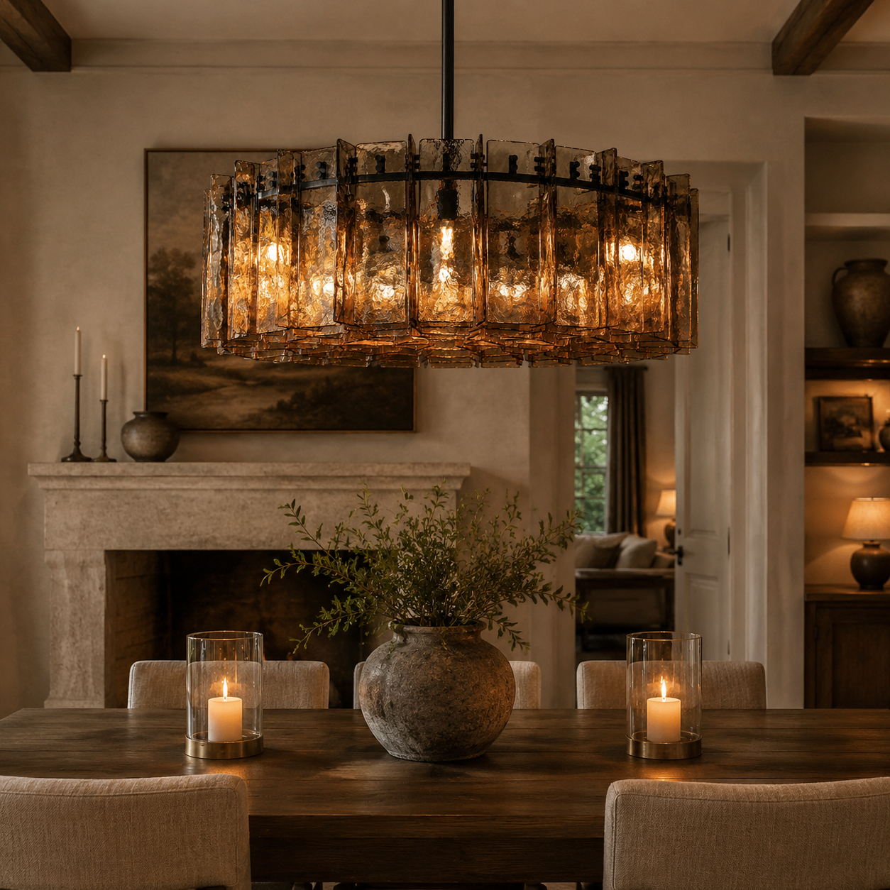 Lattica Glass Round Chandelier for Dining Room, Living Room, Bedroom