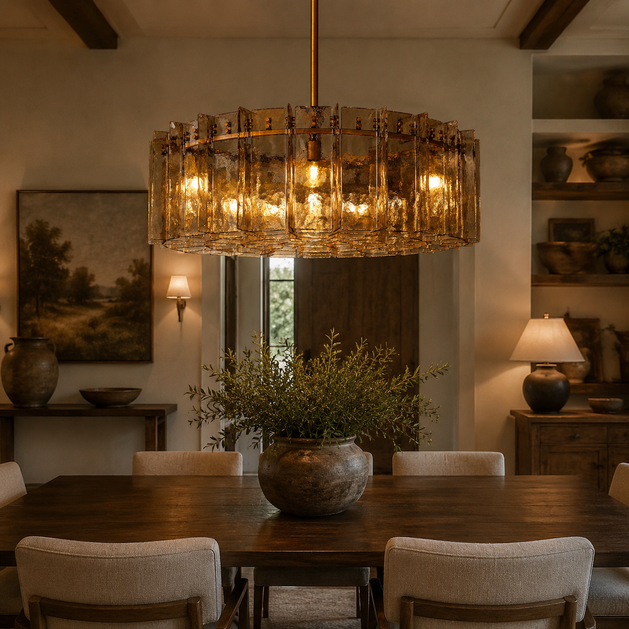 Lattica Glass Round Chandelier for Dining Room, Living Room, Bedroom