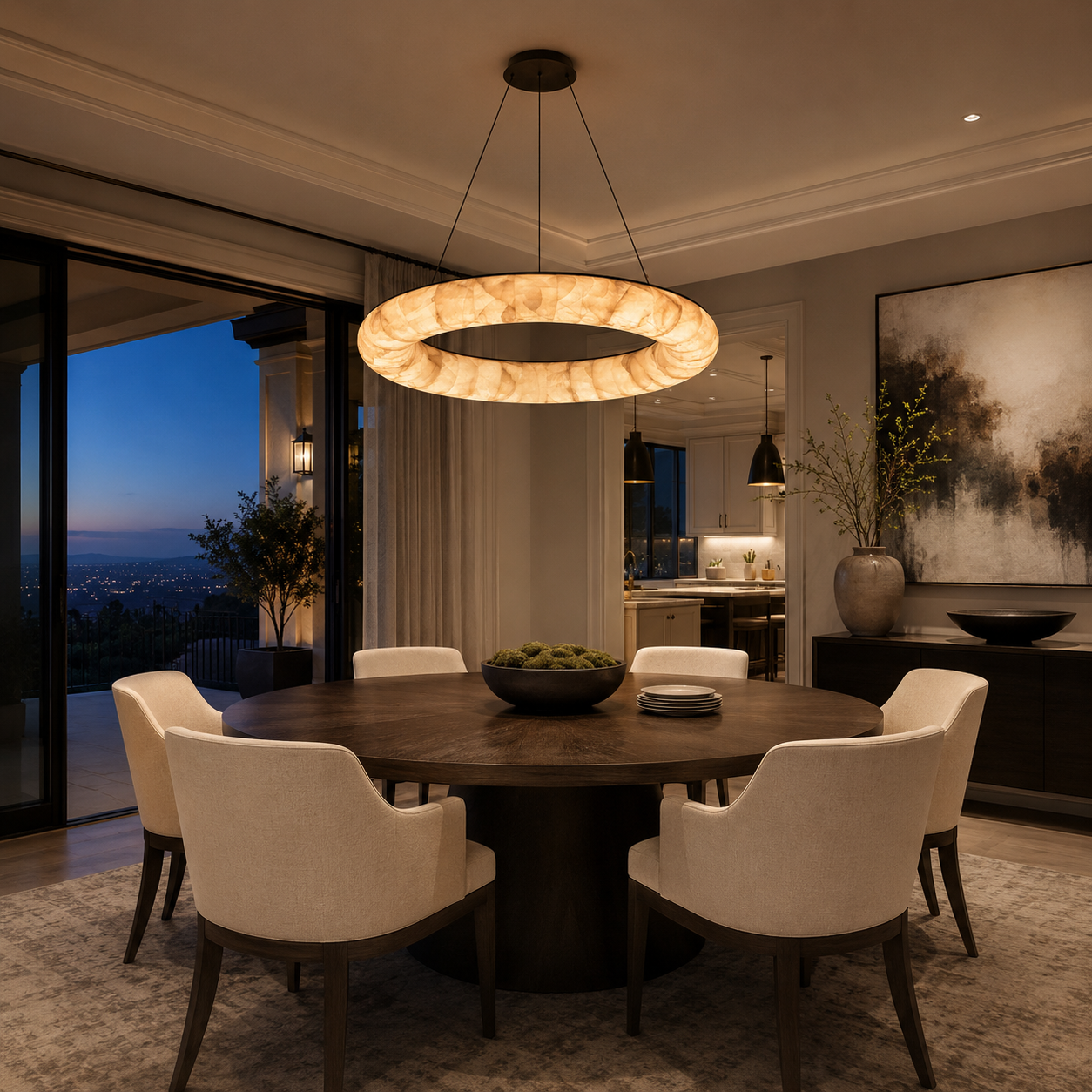 Livage Lisse Round Chandelier with Alabaster Shade