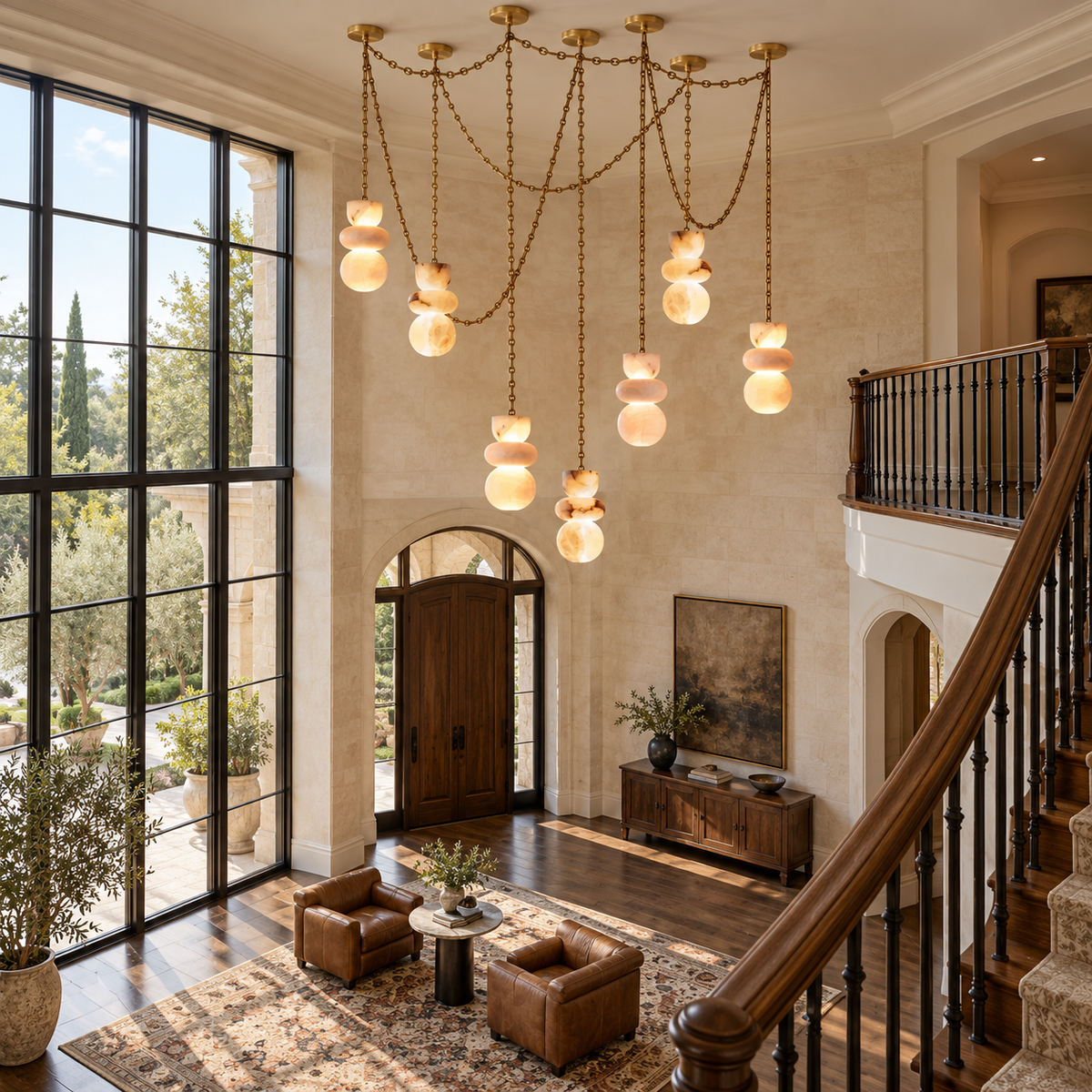 Alabaster Cylindrical Chain Chandelier