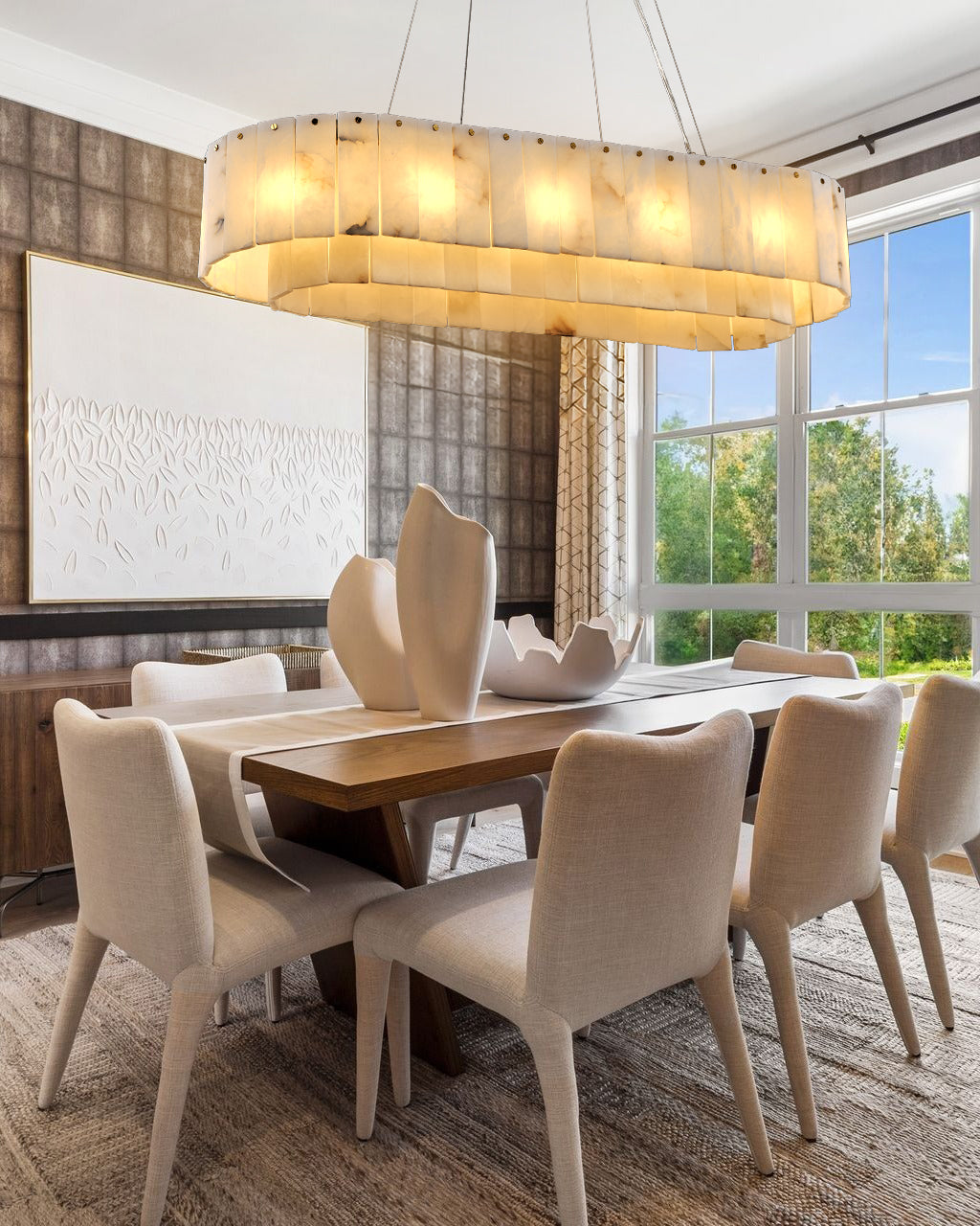 Nonzerat Rectangle Alabaster Dining Room Chandeliers