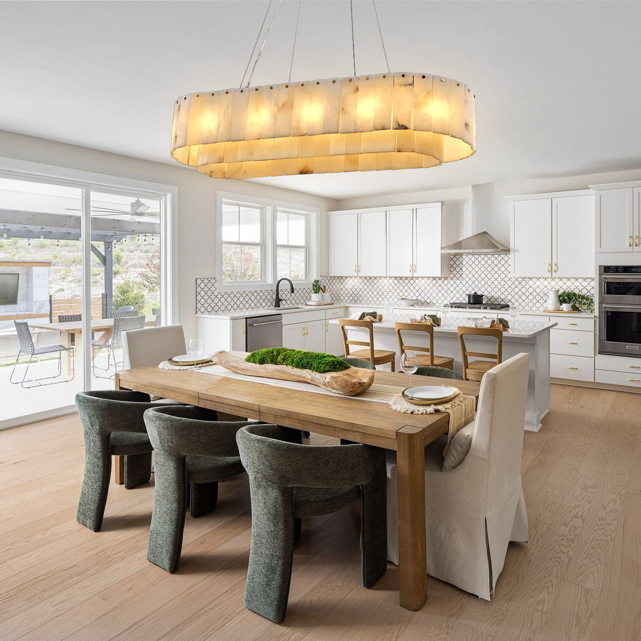 Nonzerat Rectangle Alabaster Dining Room Chandeliers