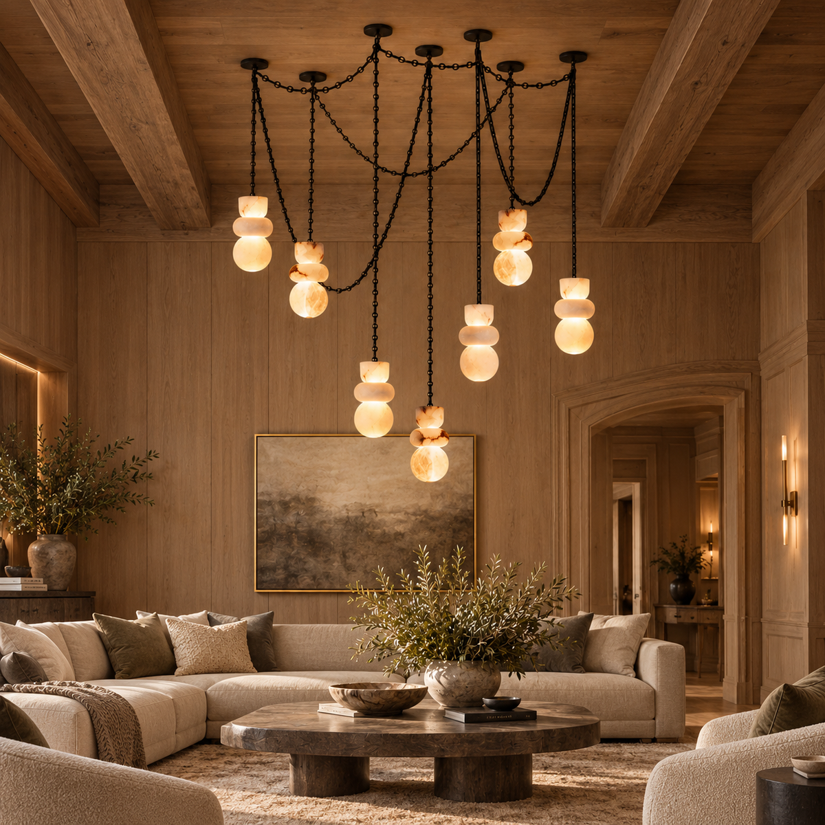 Alabaster Cylindrical Chain Chandelier