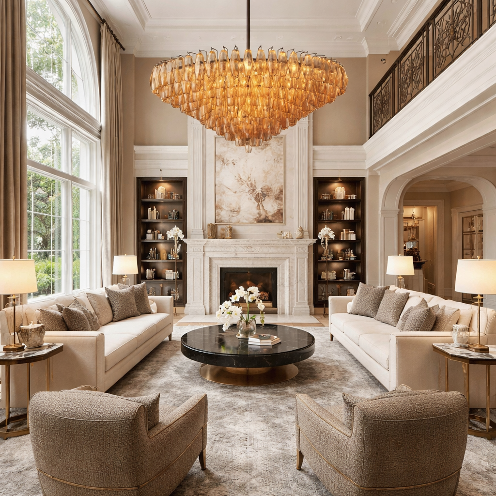 Dhiara Smoke Glass Tiered Round Chandelier