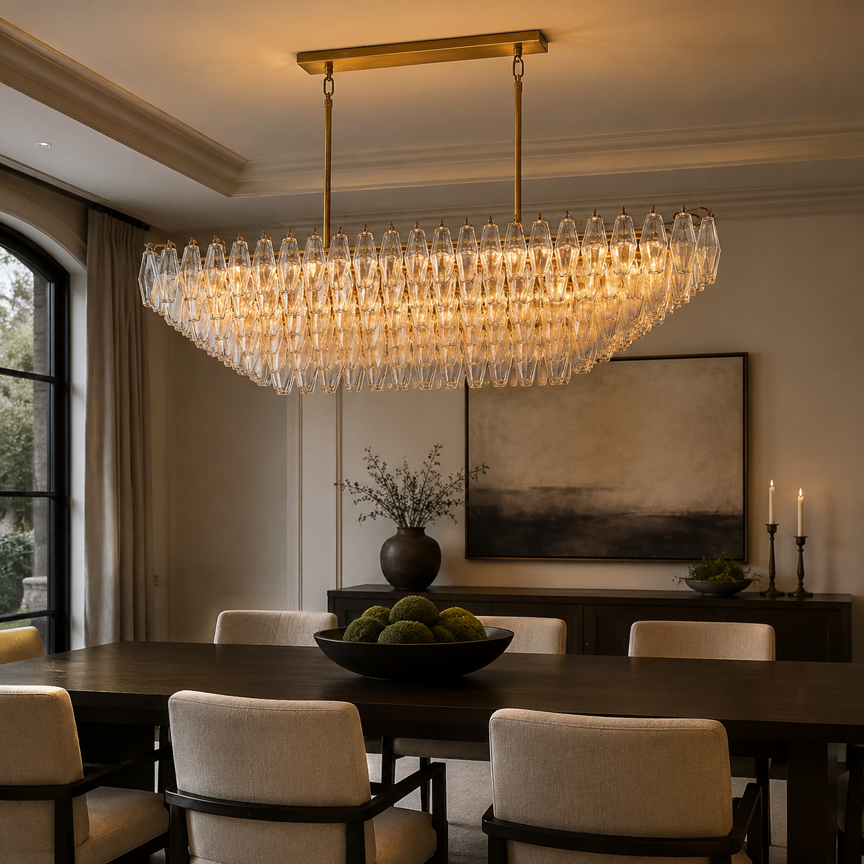 Dhiara Clear Glass Tiered Rectangular Chandelier