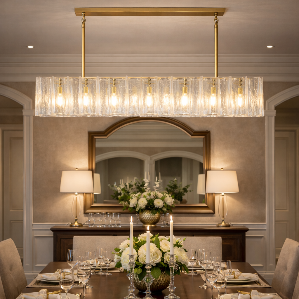 HATTICE CLEAR GLASS RECTANGULAR CHANDELIER 67"