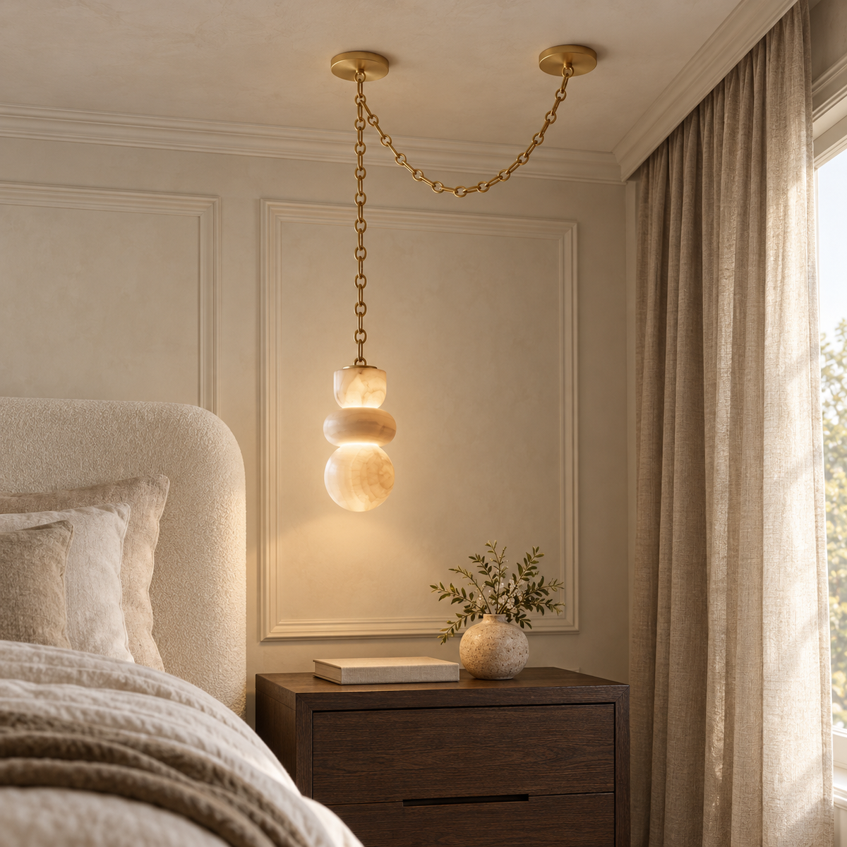 Alabaster Cylindrical Chain Chandelier