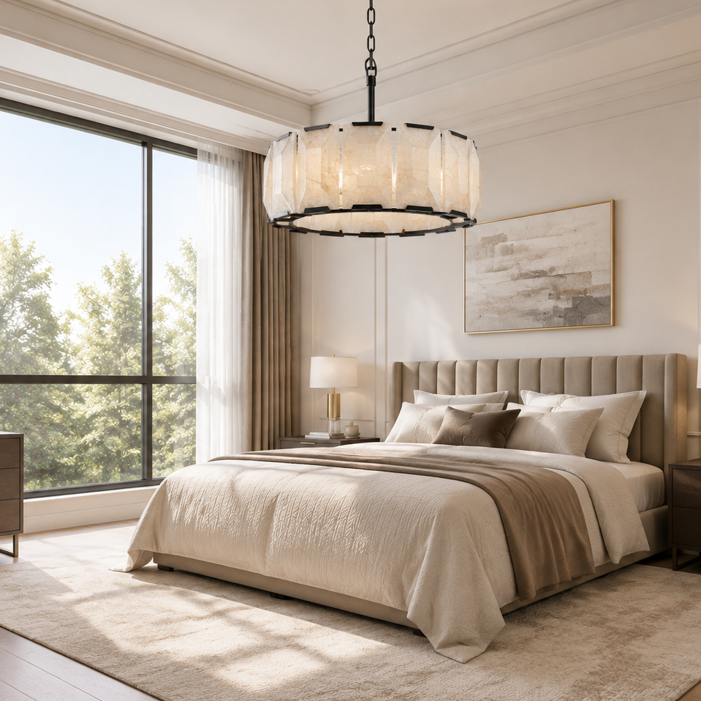 Hadilor Calcite Round Chandelier with Natural Alabaster Stone Shades
