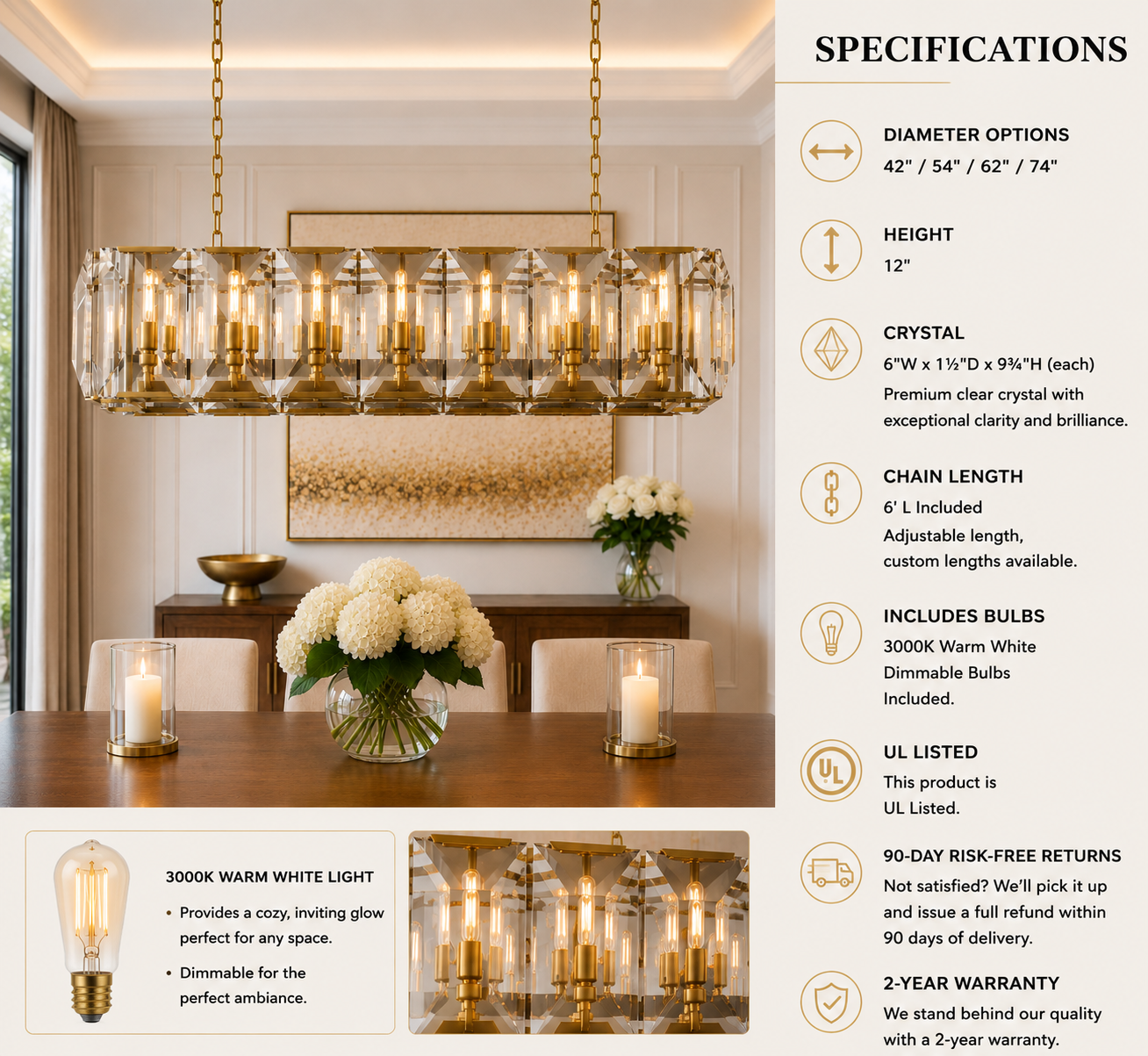Hadilor Crystal Rectangular Chandelier