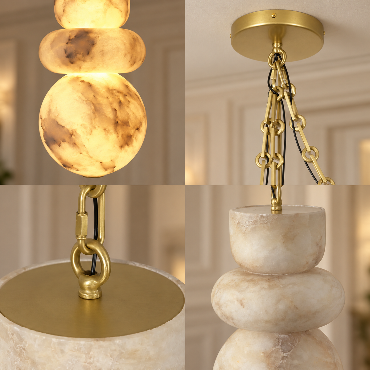 Alabaster Cylindrical Chain Chandelier