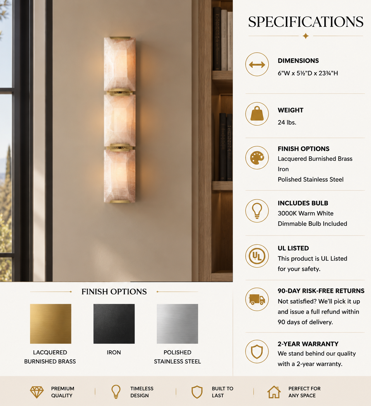 Hadilor Calcite Triple Sconce