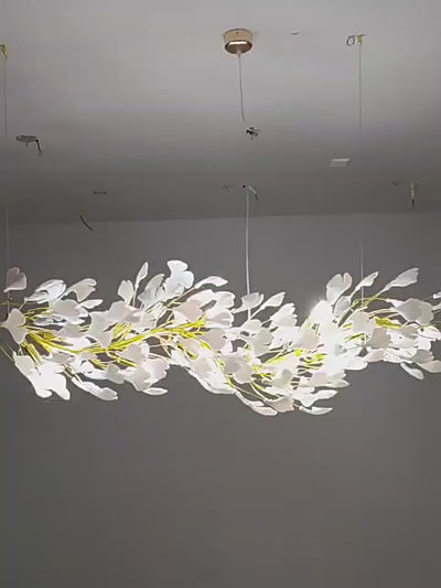 24 Light Gold Chandelier, Luxury Ginkgo Branch Chandelier for Staircase