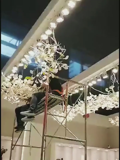 24 Light Gold Chandelier, Luxury Ginkgo Branch Chandelier for Staircase